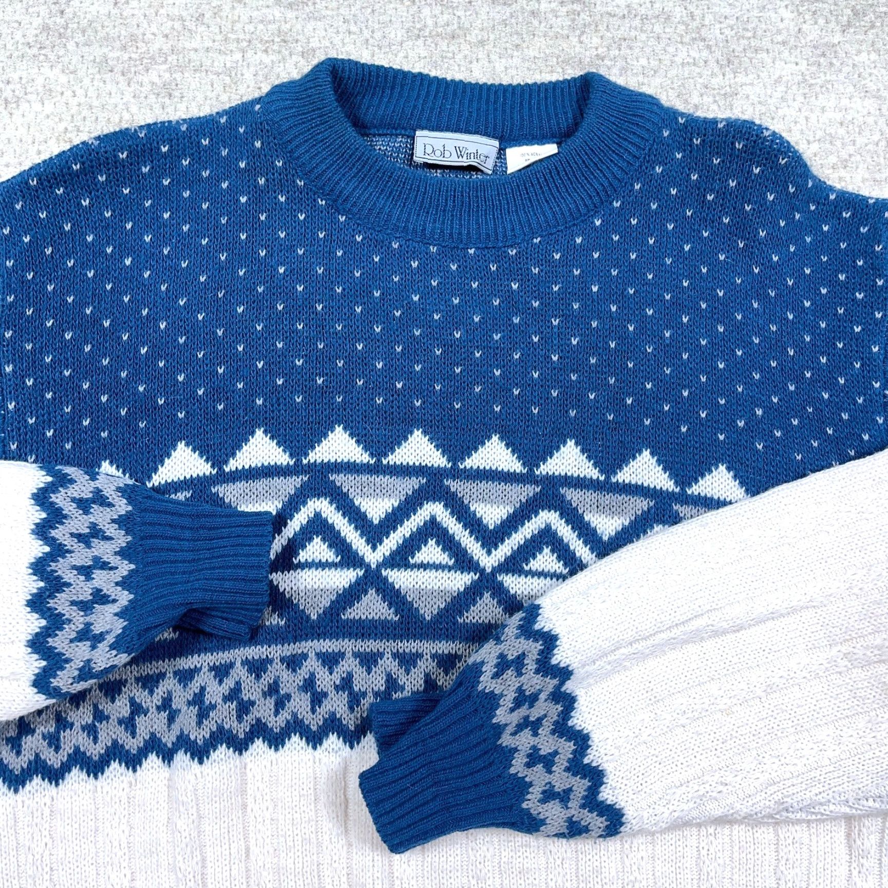 Vintage VINTAGE Grandpa Sweater Men Medium Blue Geometric Nordic Birdseye 90s Knit Cosby Size US M / EU 48-50 / 2 - 2 Thumbnail