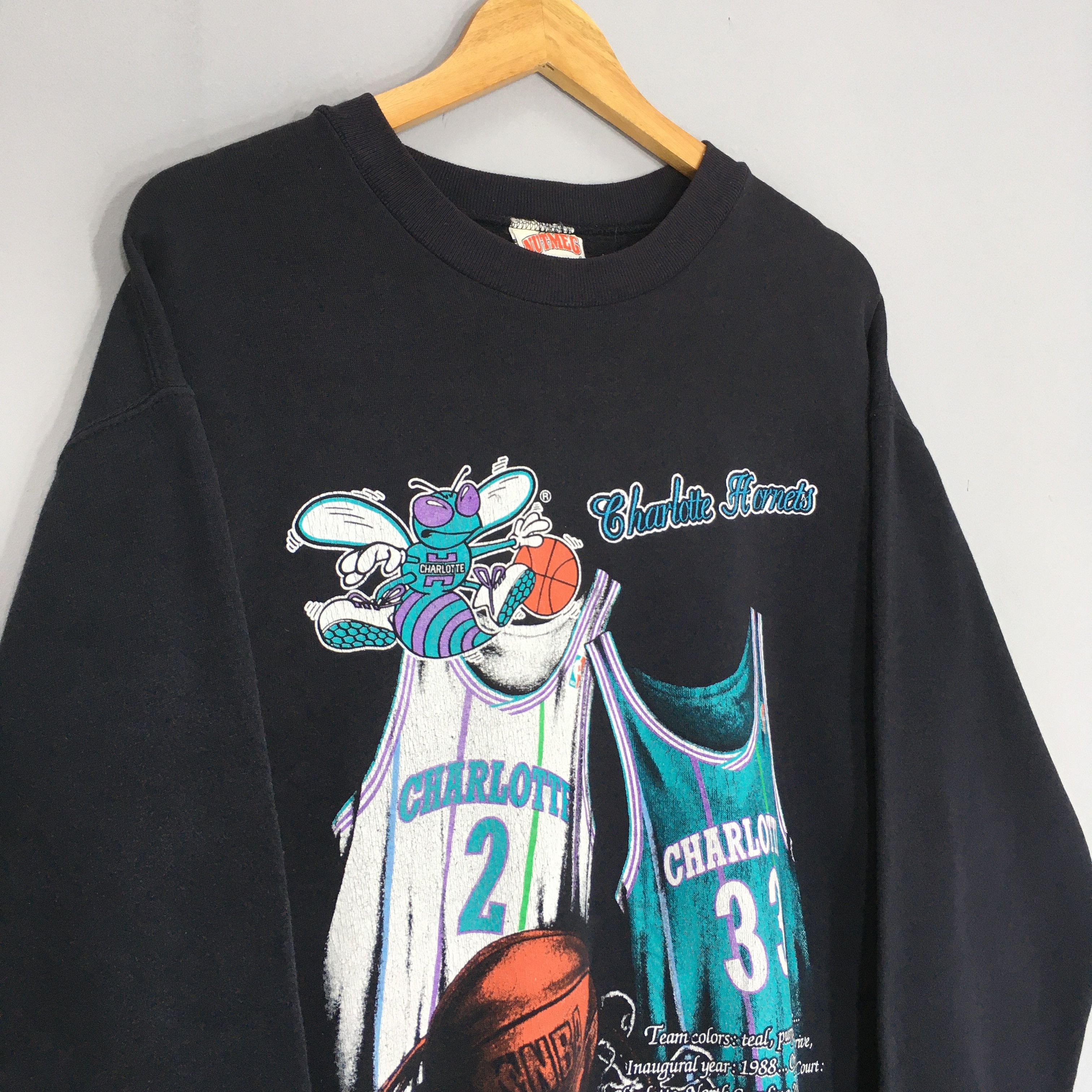NBA × Vintage Vintage 90s Charlotte Hornets NBA Sweatshirt Medium Size US M / EU 48-50 / 2 - 3 Thumbnail