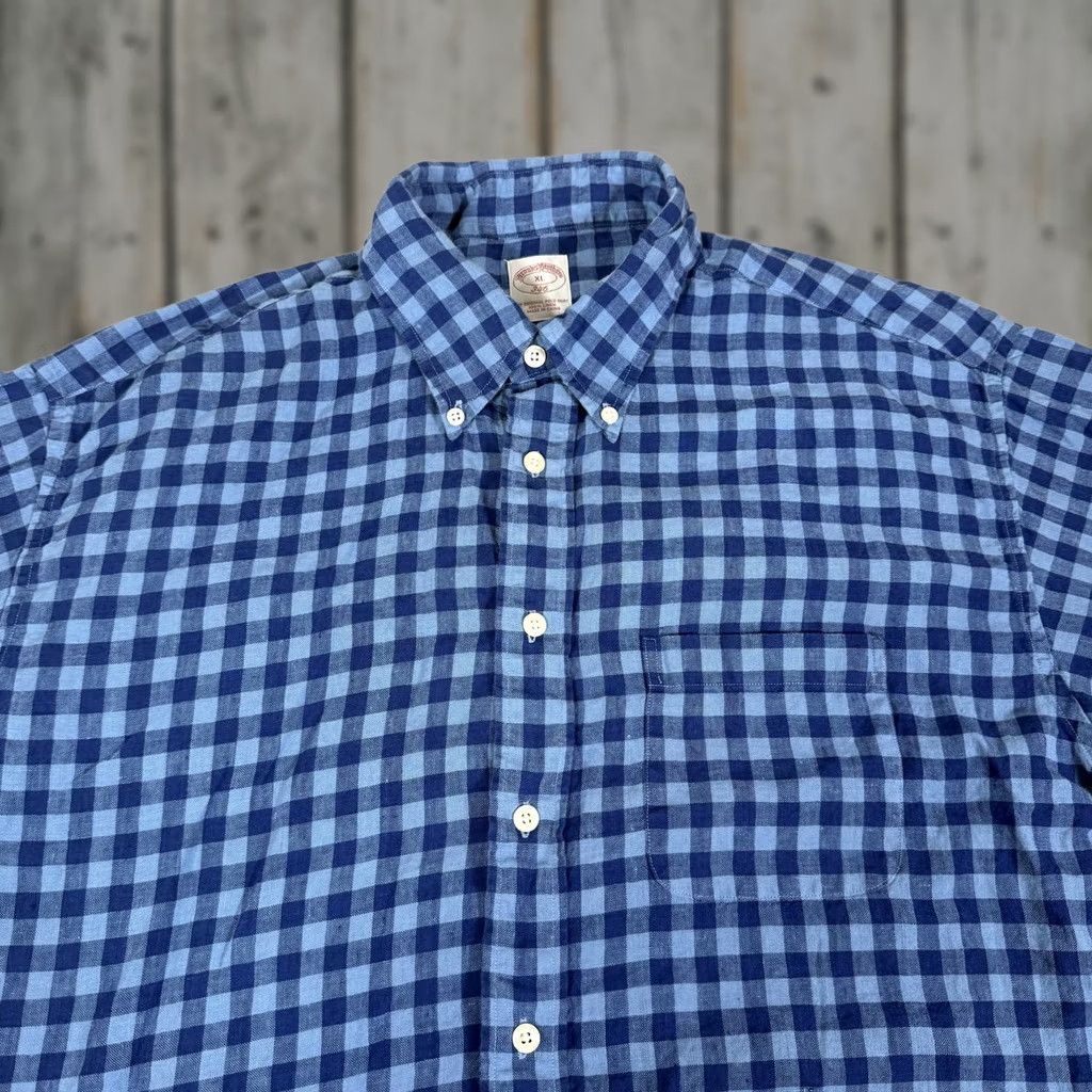 Brooks Brothers Brooks Brothers Shirt Mens XL Blue Gingham Check Linen Button Up Lightweight Short Sleeve Casual Button-Front Collared Size US XL / EU 56 / 4 - 1 Thumbnail