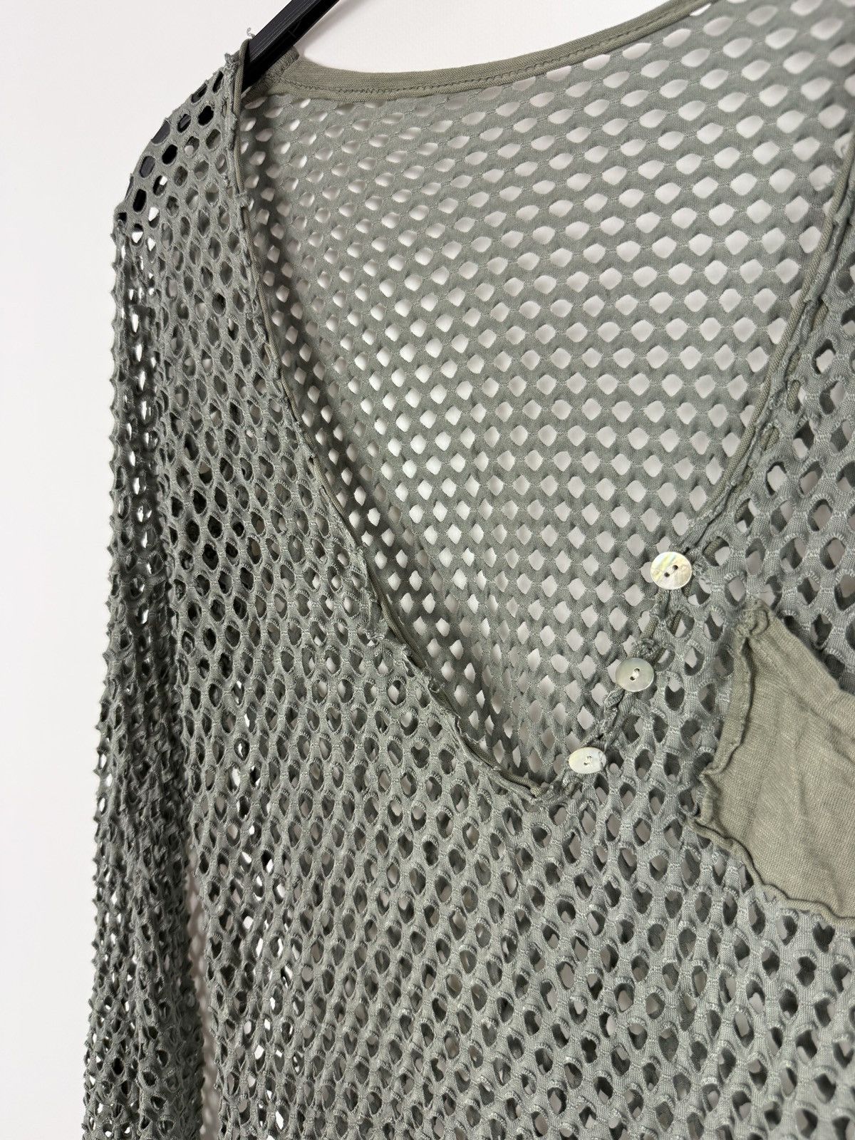 Vintage Y2K Vintage Alt Khaki Green Fishnet V-Neck Long Sleeve Size L / US 10 / IT 46 - 5 Thumbnail
