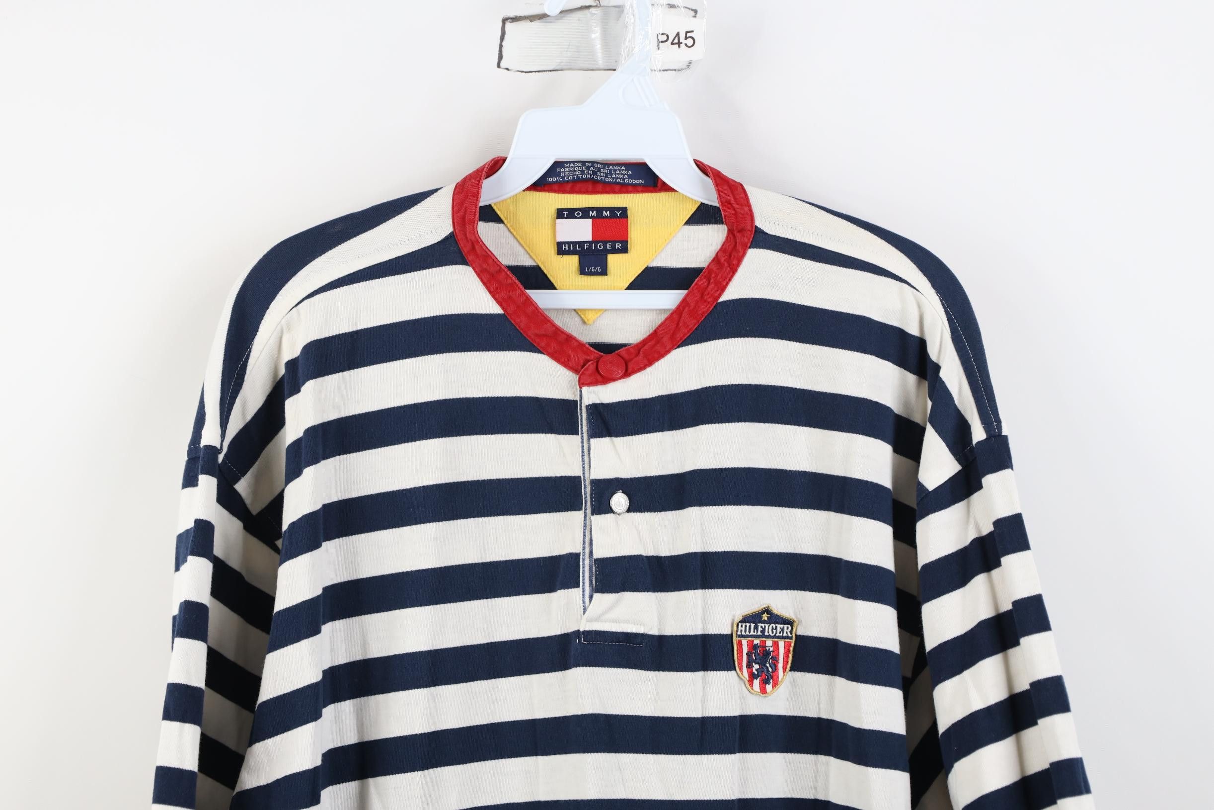 Tommy Hilfiger Vintage 90s Tommy Hilfiger Crest Striped Henley T-Shirt Size US L / EU 52-54 / 3 - 2 Thumbnail