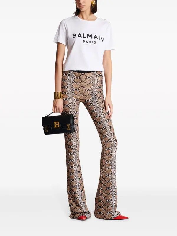 Balmain o1s1wg110825 Python Jacquard Bootcut Trousers in Brown Size 30" / US 8 / IT 44 - 2 Thumbnail