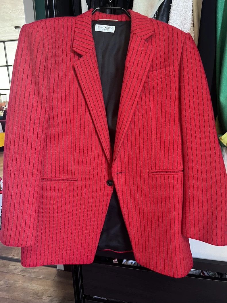 Saint Laurent Paris Red Striped Wool Blazer from Saint Laurent-2505 Size US L / EU 52-54 / 3 - 2 Thumbnail