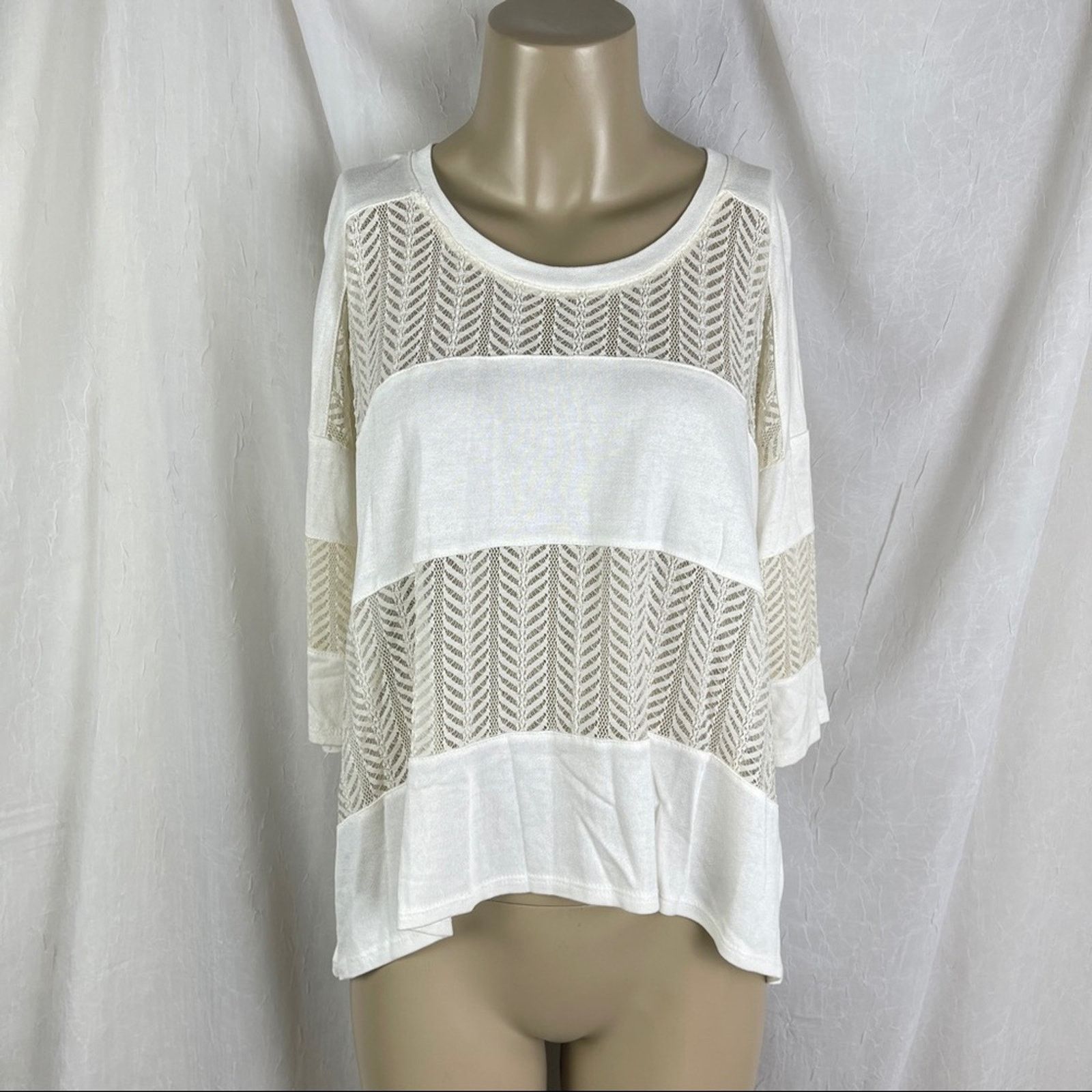 Forever 21 Cream Lace Panel Shirt Flowy Slouchy Boho 3/4 Sleeves NWT XS Size XS / US 0-2 / IT 36-38 - 1 Thumbnail