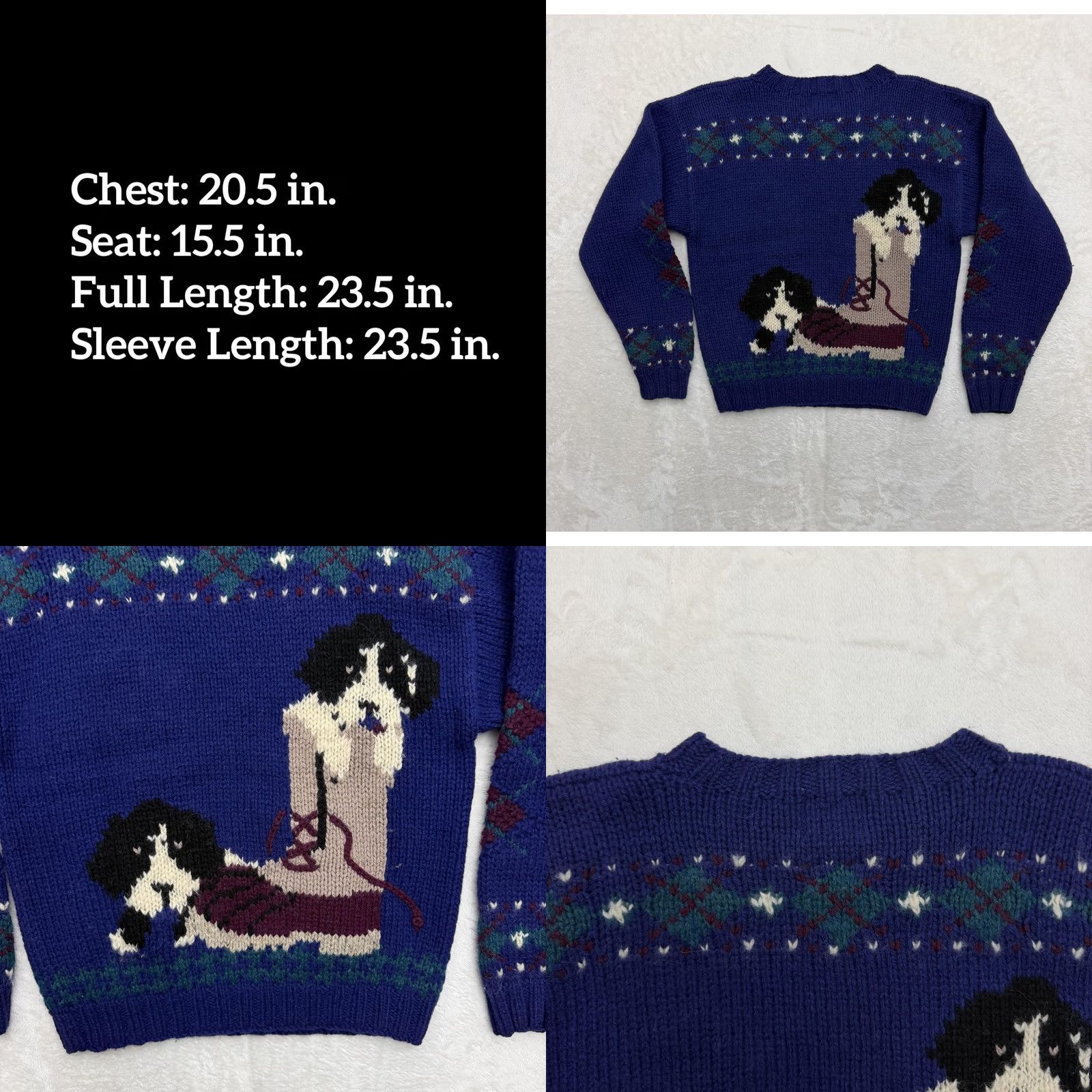 Vintage Woolrich Sweater Womens Medium Blue Dog Boot Graphic Argyle Pullover Knit Size M / US 6-8 / IT 42-44 - 8 Thumbnail