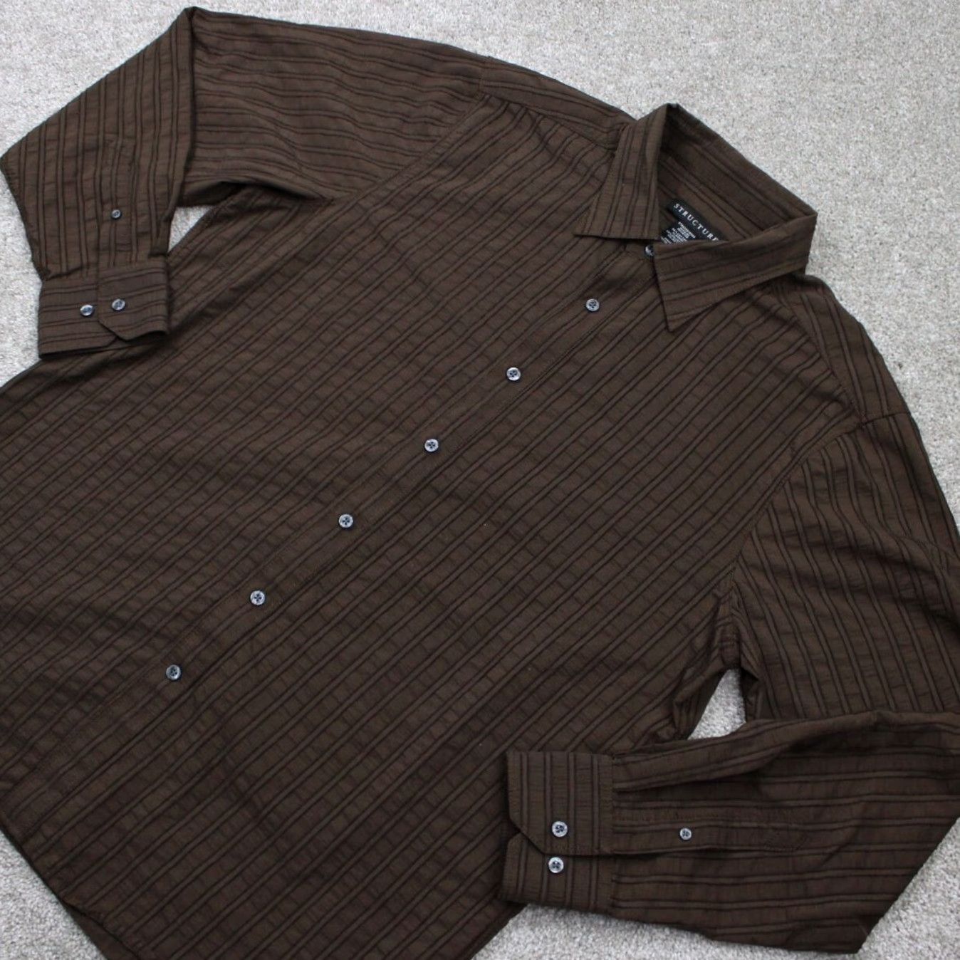 Vintage Structure Shirt Mens XL Brown Textured Long Sleeve Button Up Cotton/Poly Blend Size US XL / EU 56 / 4 - 3 Thumbnail