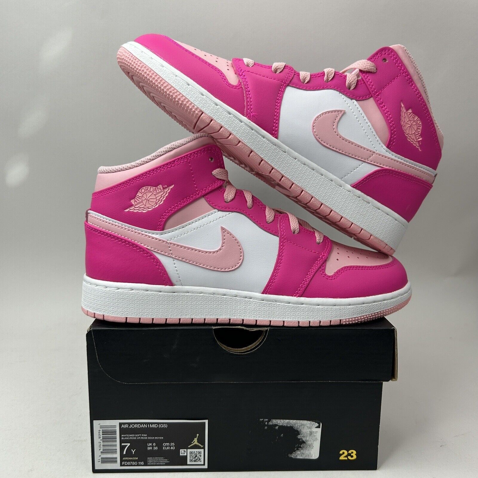 Nike Nike Air Jordan 1 Mid GS “Fierce Pink/Barbie” 2023 Size US 8.5 / IT 38.5 - 1 Thumbnail