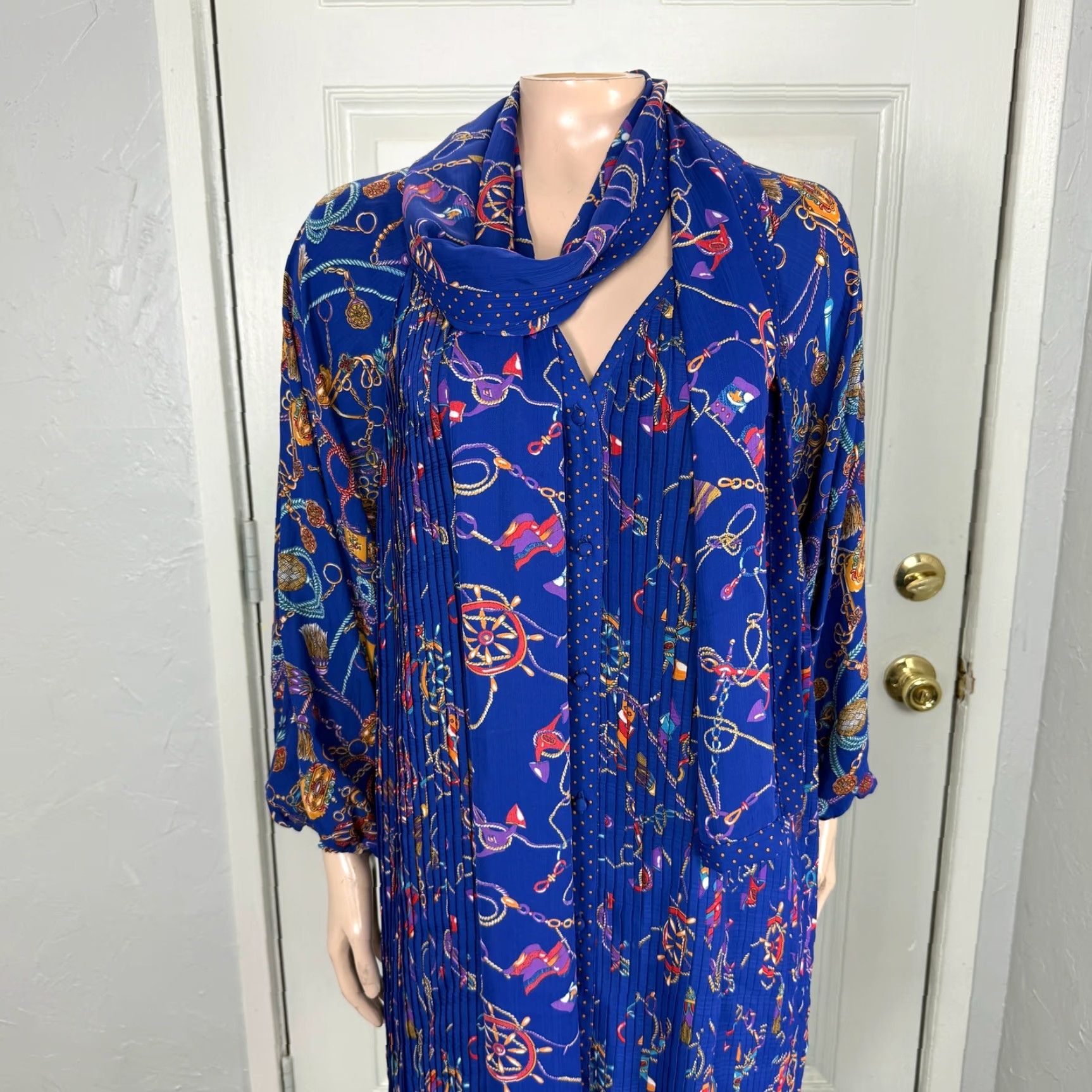 Vintage VINTAGE 90s Diane Fries Dress Shirt Dress Bohemian Blue Polyester Long Sleeve Casual Womens Size ONE SIZE - 3 Thumbnail