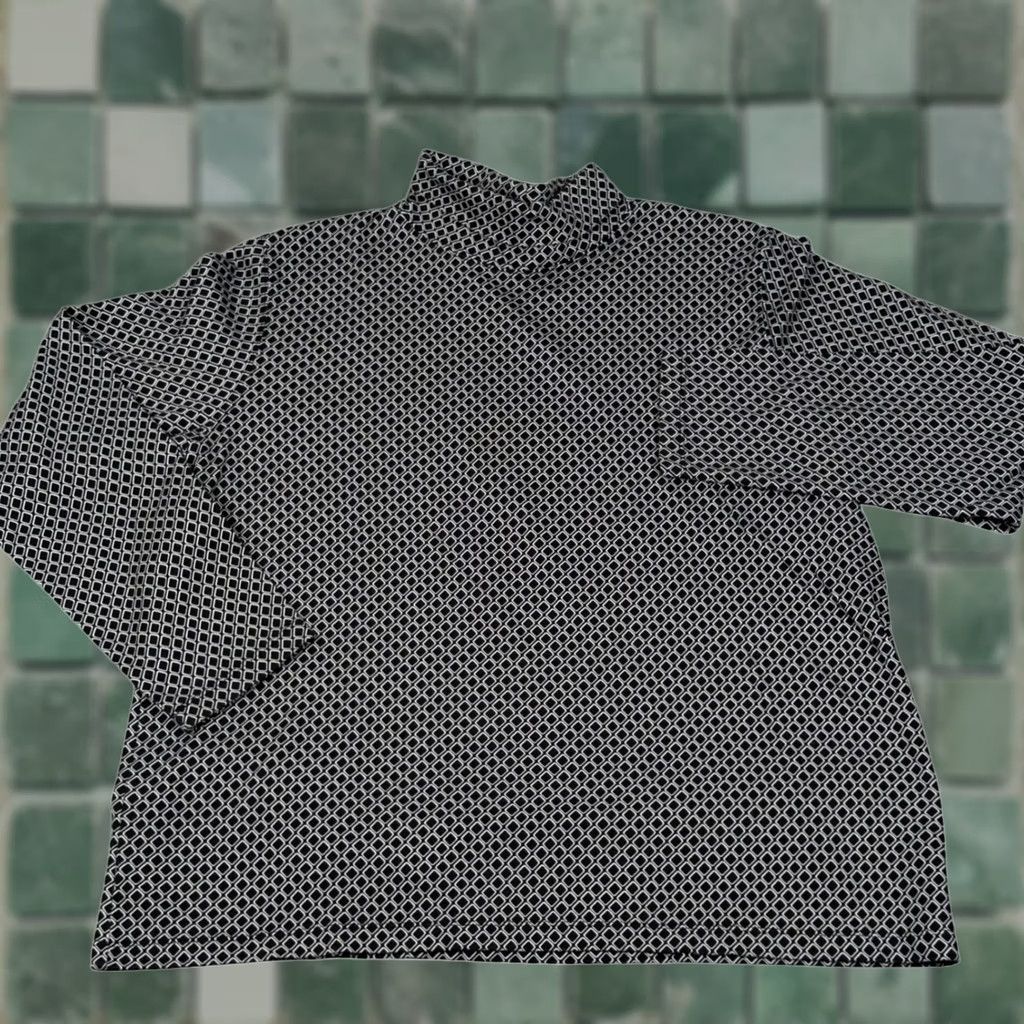 Lands' End Lands' End Black White Geometric Print Turtleneck Long Sleeve Top Womens L Cotton Mock Neck Shirt Size L / US 10 / IT 46 - 1 Thumbnail
