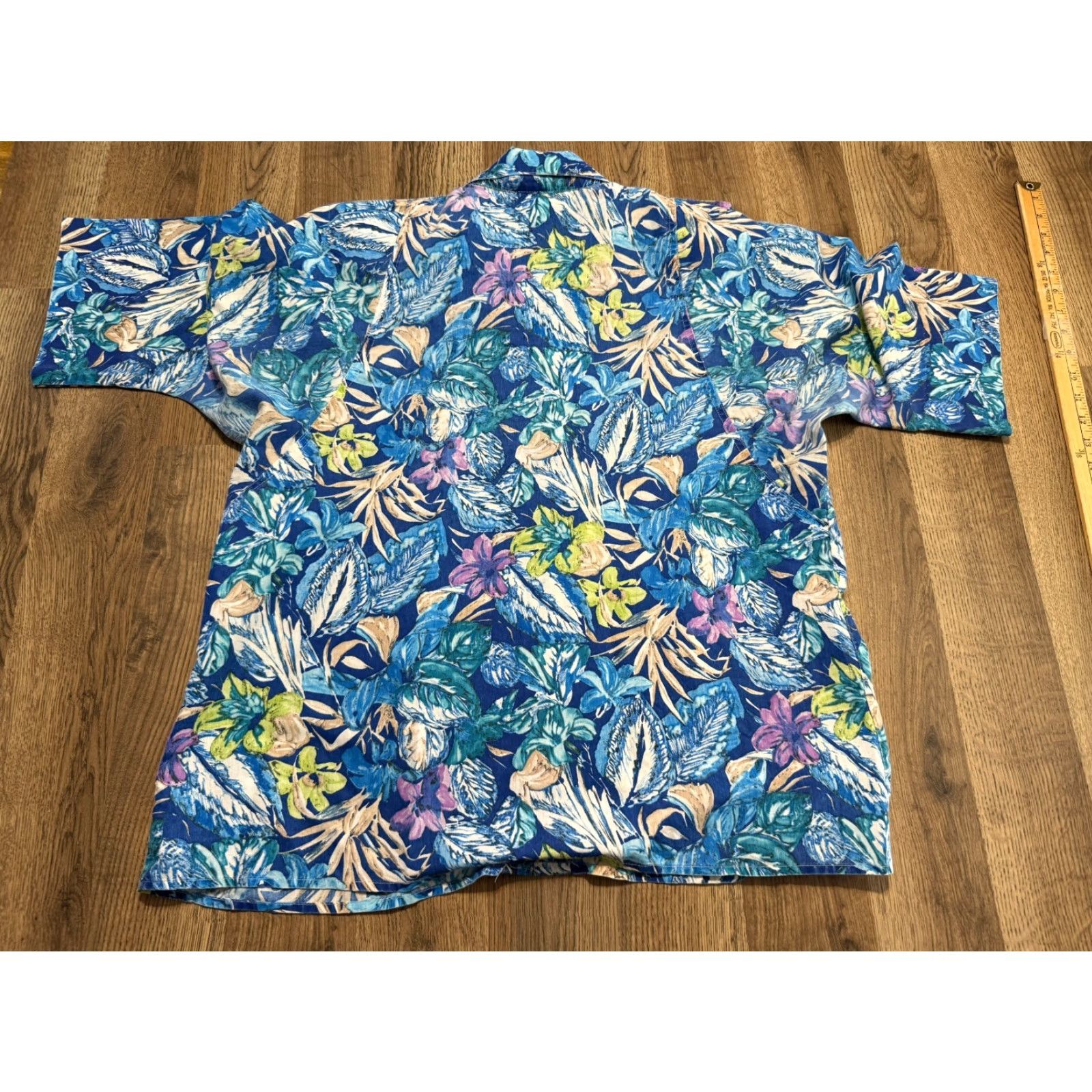 Vintage Cabrais Shirt Womens 2XL Blue White Green Floral Button-Up Padded Shoulders Shirt Size XXL / US 16-18 / IT 52-54 - 2 Thumbnail