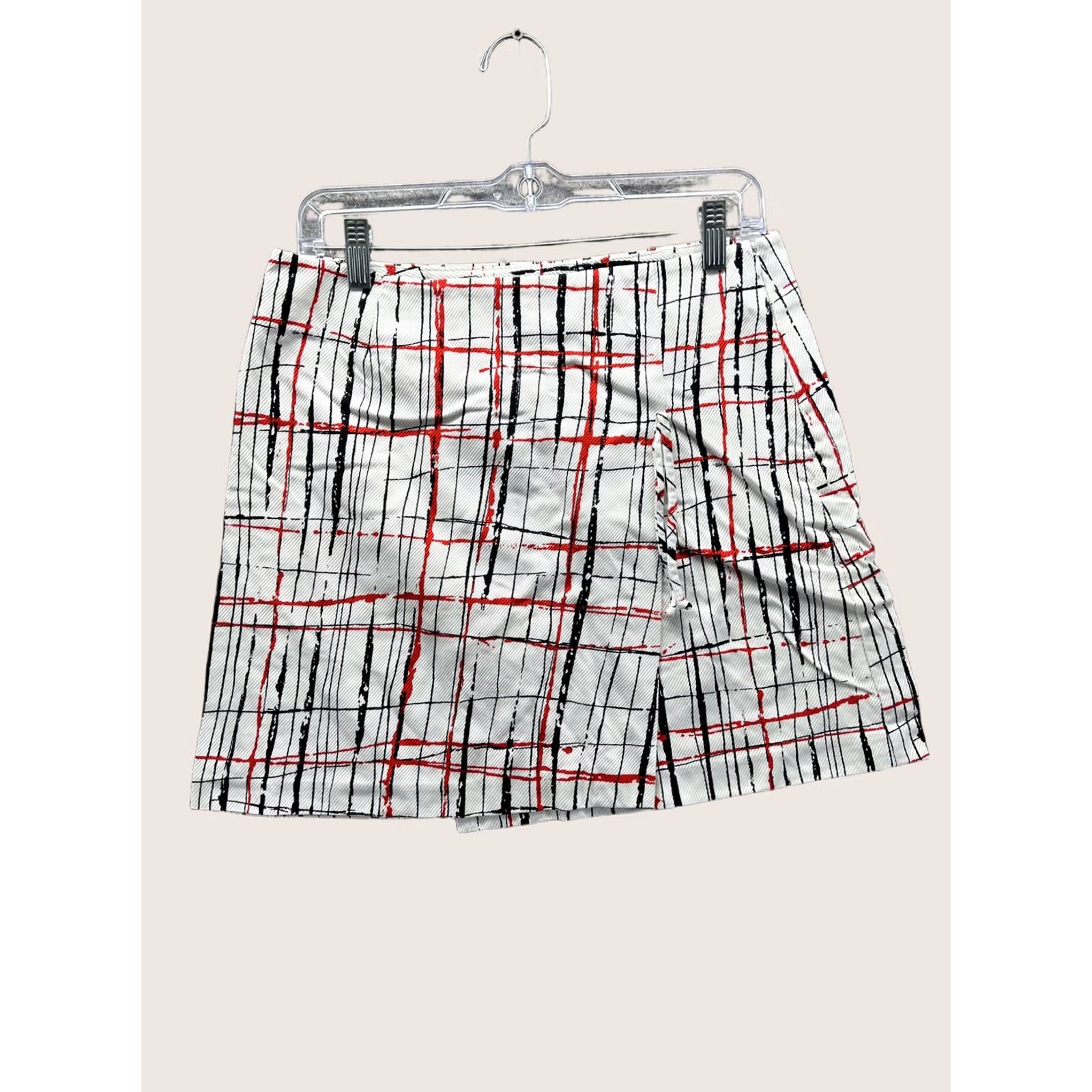 Trina Turk Trina Turk Skirt Womens 8 White Plaid Cotton Blend Twill Mini Pencil Pockets Slit Zip Front Size 30" / US 8 / IT 44 - 1 Thumbnail
