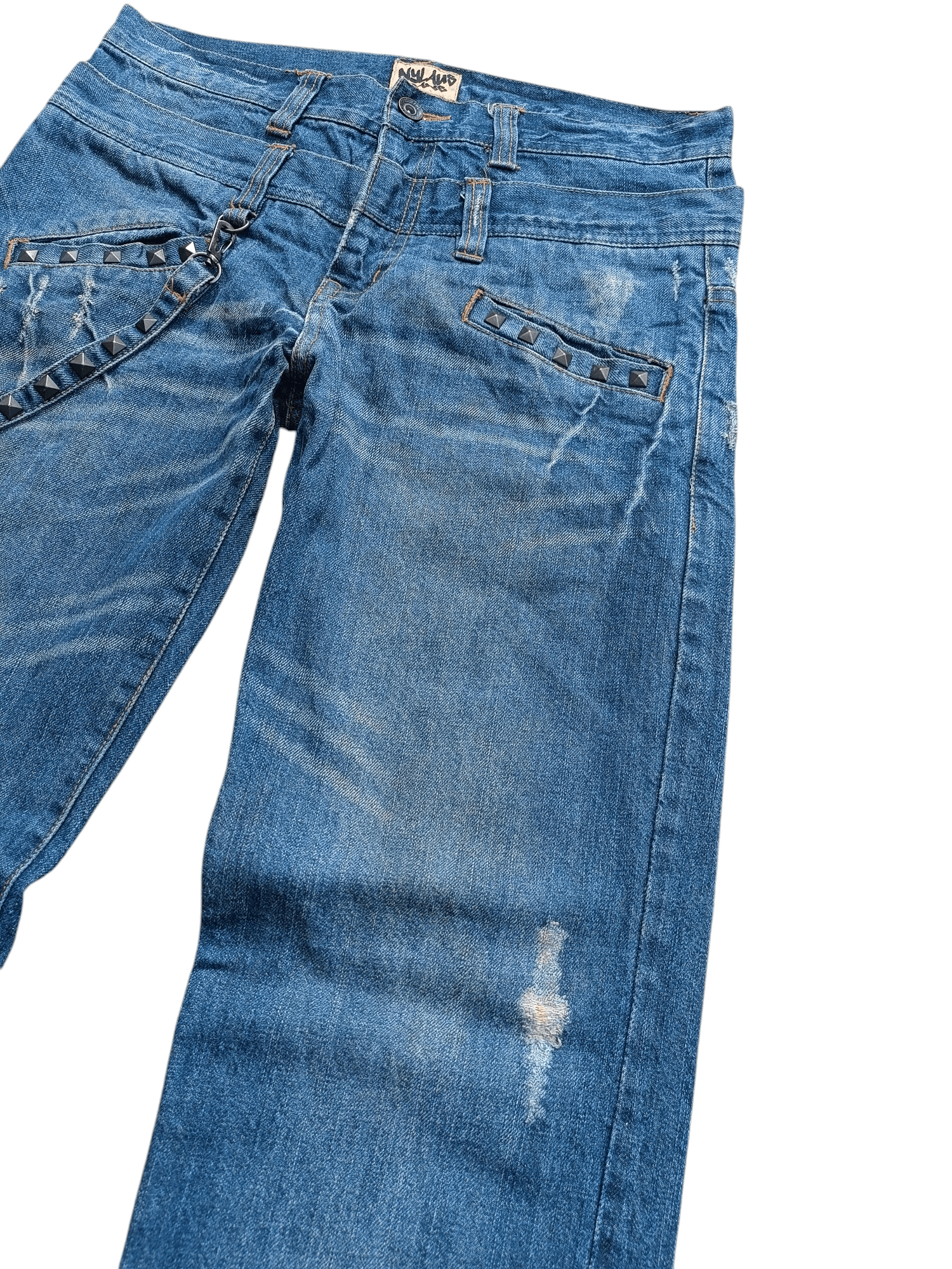 Japanese Brand 💥VINTAGE💥 NYLAUS DOUBLE WAIST STUD STRAP DISTRESSED JEANS Size US 32 / EU 48 - 7 Thumbnail