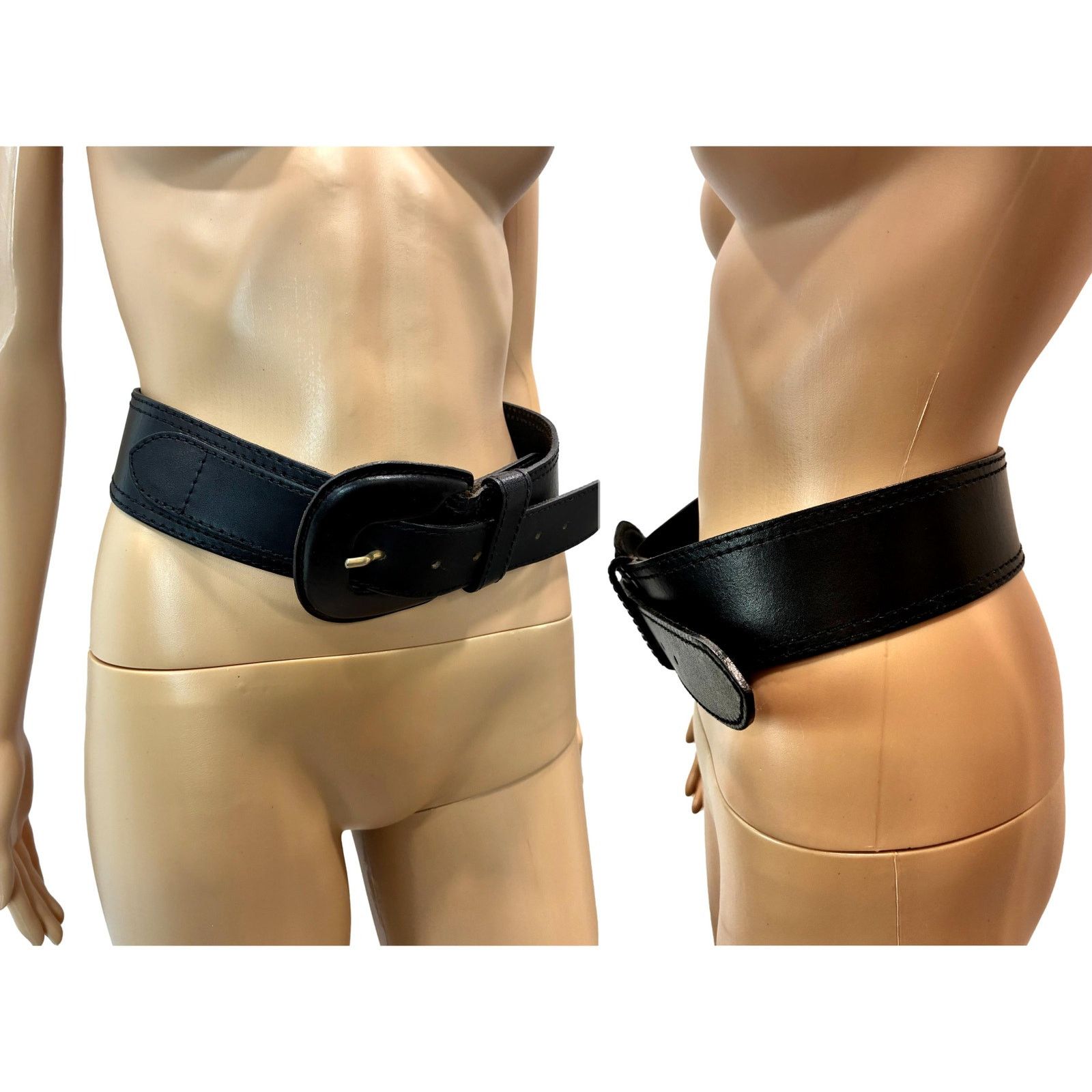 Vintage Vintage The Limited Black Italian Leather Wide Belt (S) Size ONE SIZE - 6 Thumbnail