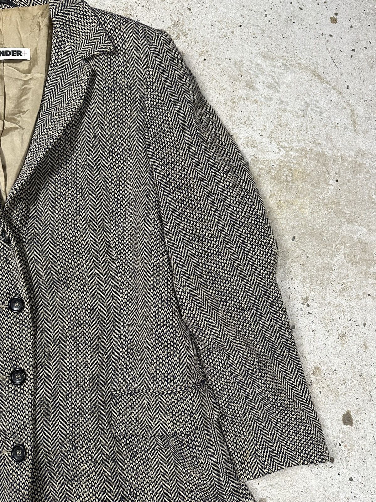 Jil Sander Vintage 90s Jil Sander Plus Silk & Wool Herringbone Coat Size US S / EU 44-46 / 1 - 5 Thumbnail