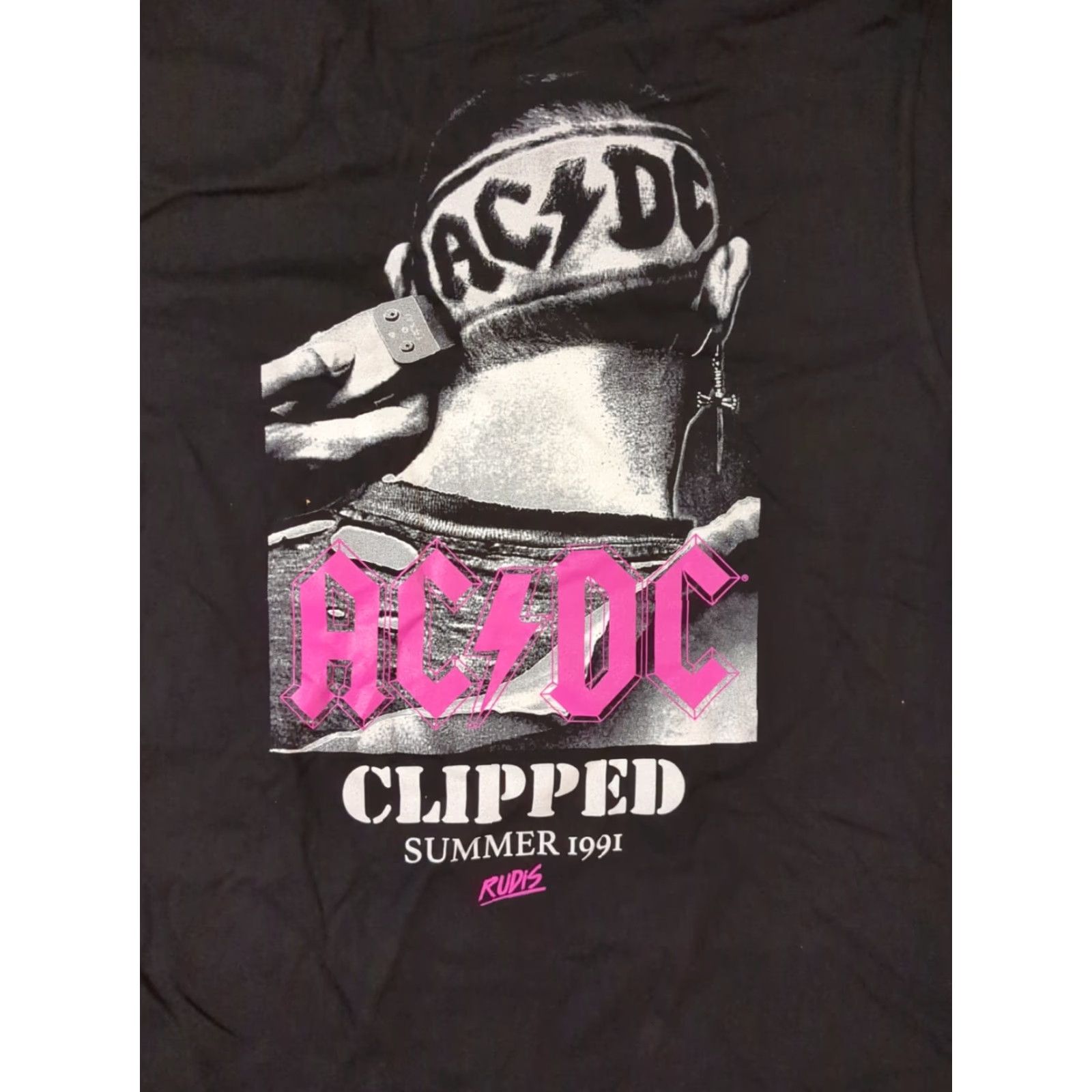 Vintage AC/DC 1991 CLIPPED - SUMMER 1991 - RUDIS - T-Shirt Rock Metal MTV Black L Large Size US L / EU 52-54 / 3 - 4 Thumbnail