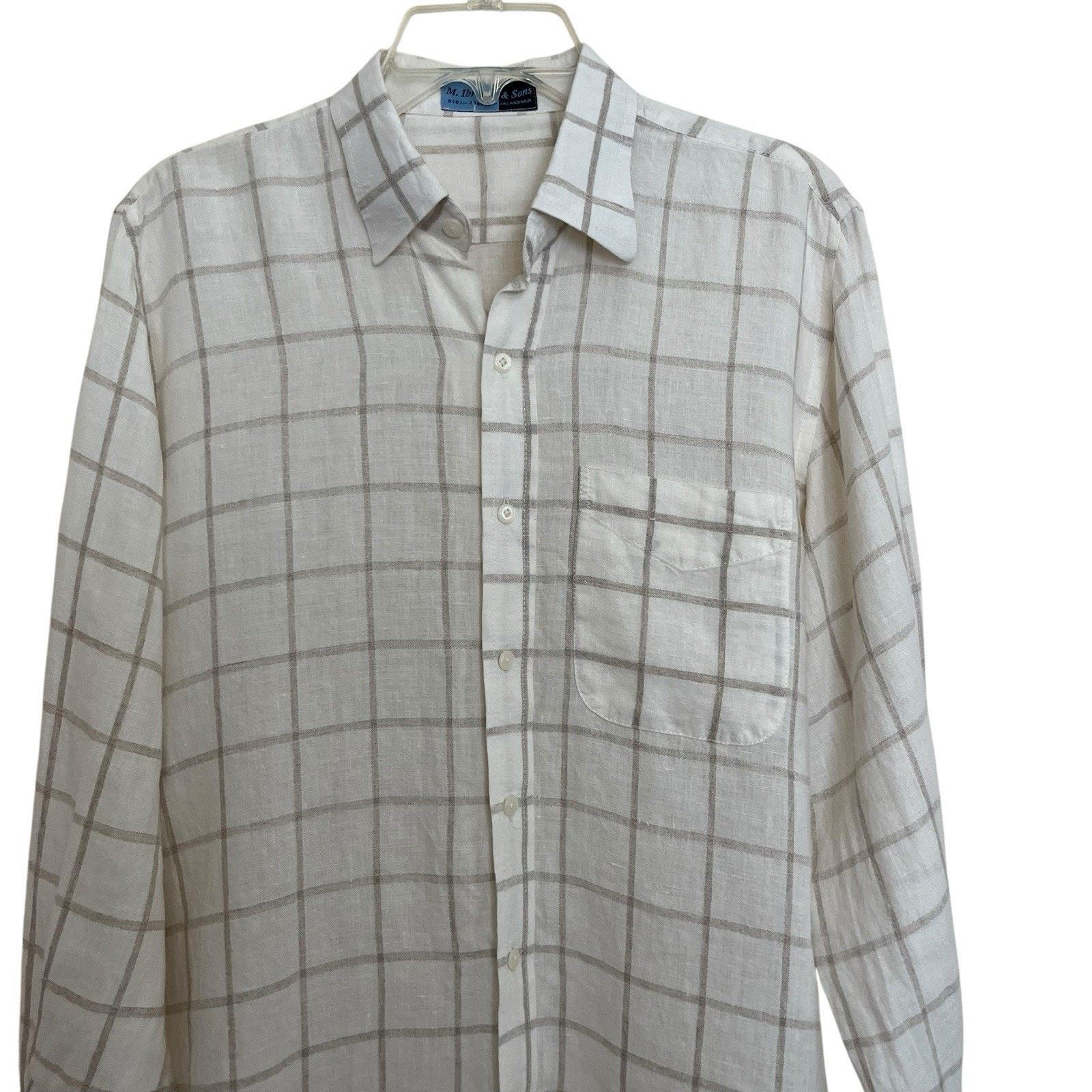 Vintage M.Ibrahim & Sons White Tan Plaid Linen Button Pakistan Shirt Size US M / EU 48-50 / 2 - 2 Thumbnail