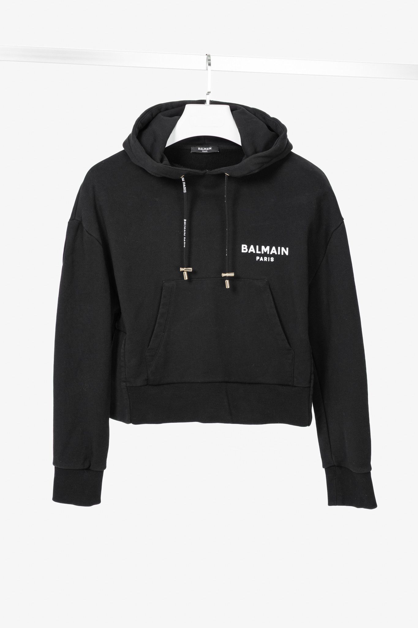 Balmain Balmain Black Cropped Cotton Logo Hoodie Size M / US 6-8 / IT 42-44 - 1 Thumbnail