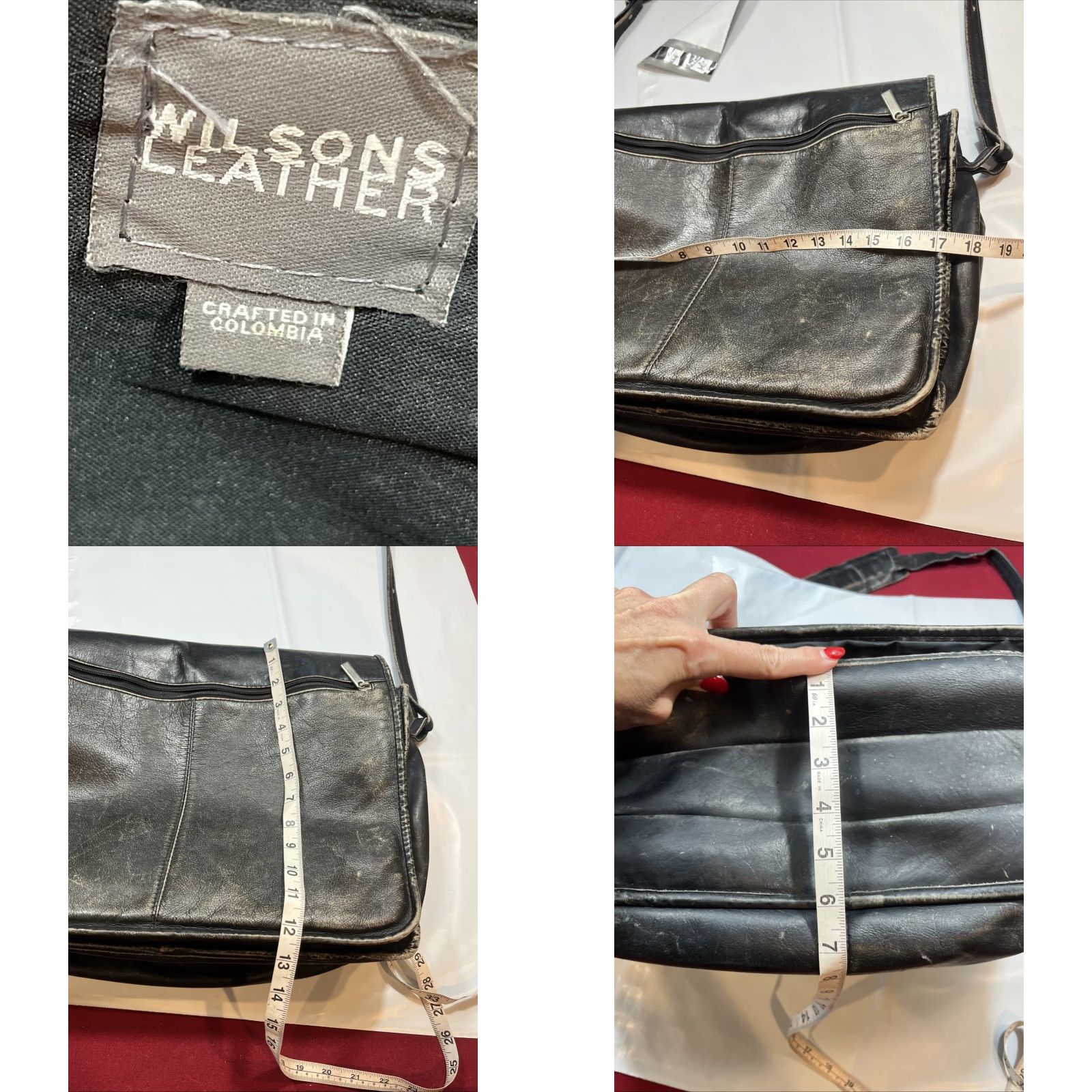 Vintage VINTAGE Wilson Leather BLACK Messenger Bag Distressed Grunge Leather Crossbody 16x11 1990s Women Men Unisex Adults Bag Movie Moto Office School Work Size ONE SIZE - 9 Thumbnail