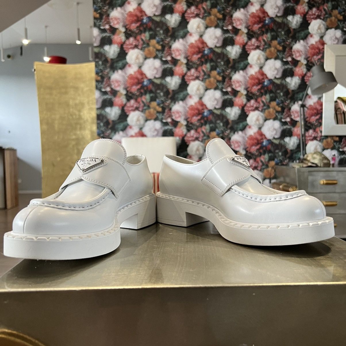 Prada Prada Spazzolato Logo Platform Leather Loafers Size US 7.5 / IT 37.5 - 4 Thumbnail