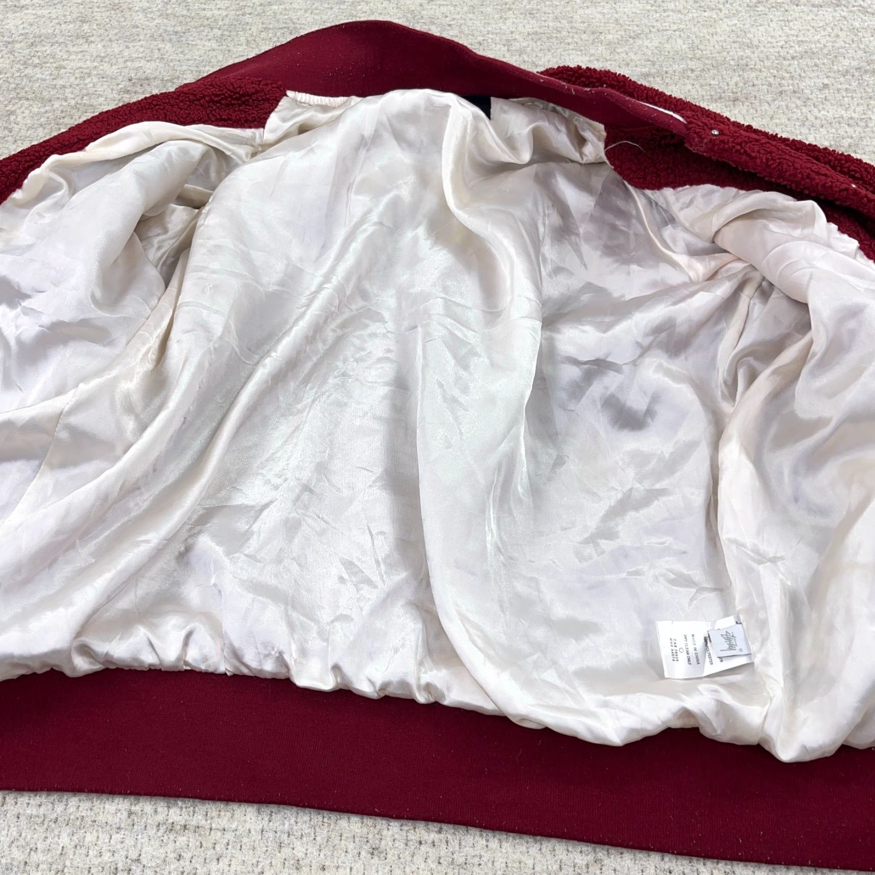 Etro Stussy Varsity Jacket Women Small Red Burgundy Sherpa Deep Pile Retro Snap Micah Size S / US 4 / IT 40 - 4 Thumbnail