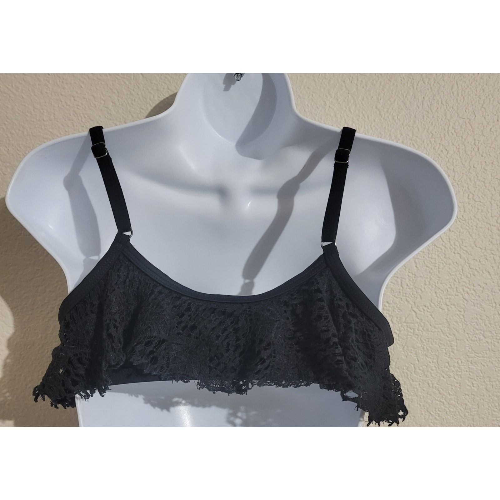 Other Xhilaration Black Crochet Ruffled Overlay Bikini Top Medium Size ONE SIZE - 3 Thumbnail