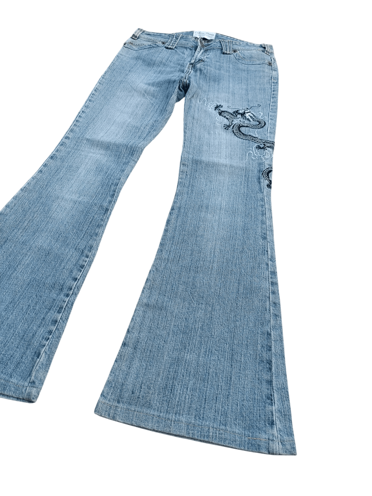 If Six Was Nine × Japanese Brand INSANE Vintage Embroidered Dragon Tribal Flared Denim Jeans Size US 28 / EU 44 - 3 Thumbnail