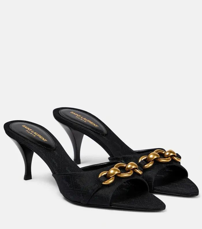 Saint Laurent Paris o1la1rc1a0925 Le Maillon Mules Jacquard Heels in Black Size US 5.5 / IT 35.5 - 4 Thumbnail