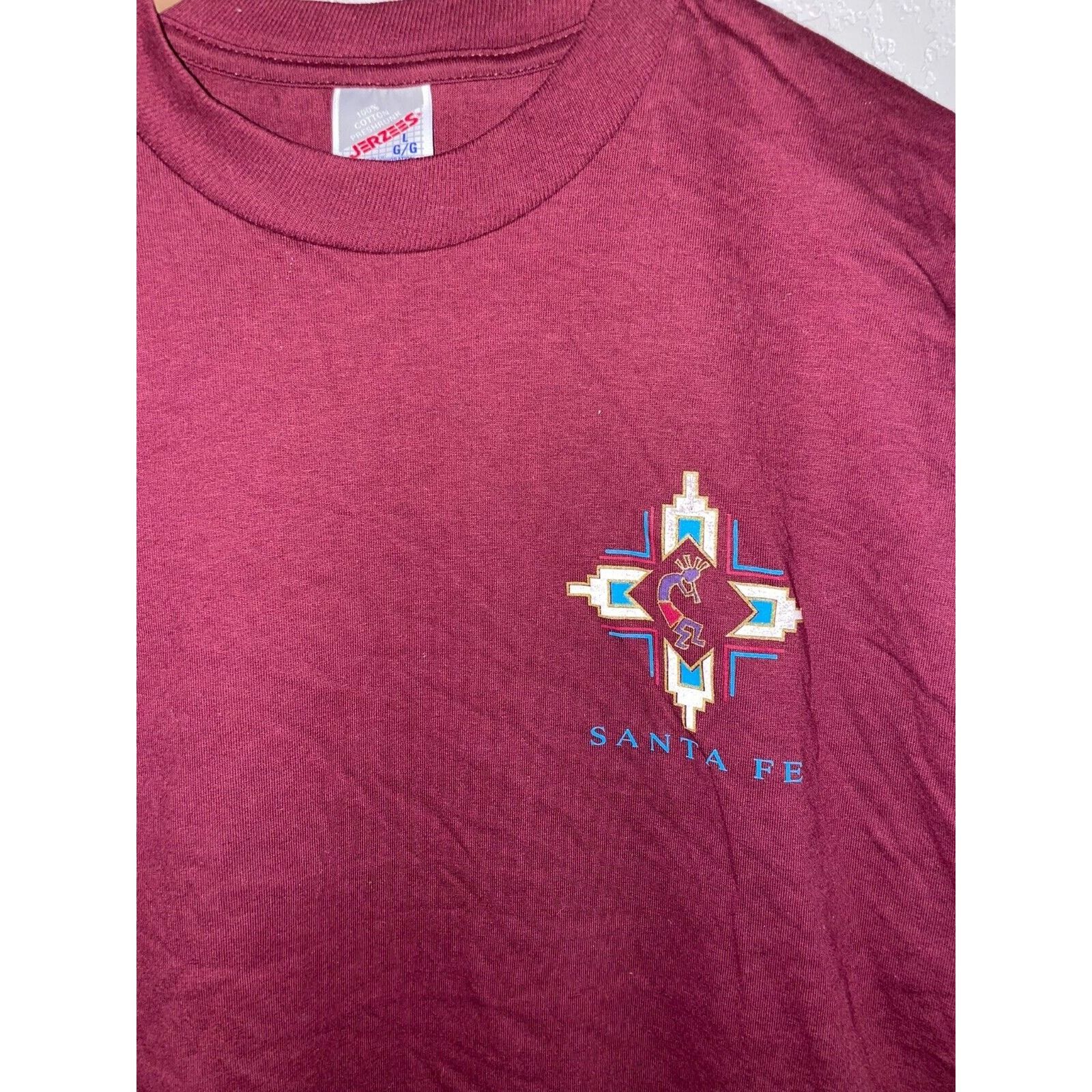 Jerzees Vintage Santa Fe Shirt Aboriginal Dancer Maroon Red Tee 90s Size US L / EU 52-54 / 3 - 2 Thumbnail