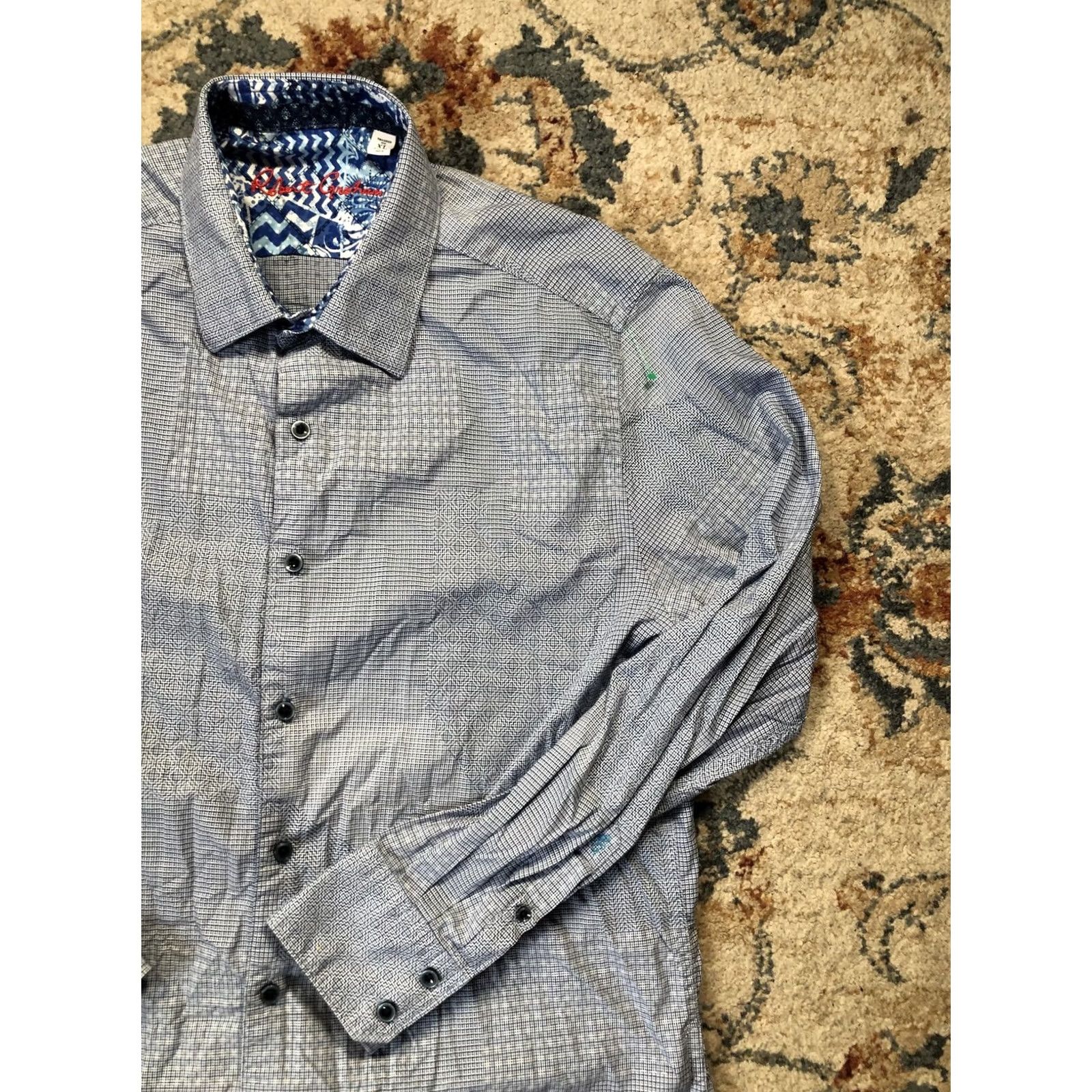 Robert Graham VINTAGE? Robert Graham Shirt Mens XL Blue Tailored Fit Button Down Geometric Long Sleeve Size US XL / EU 56 / 4 - 4 Thumbnail
