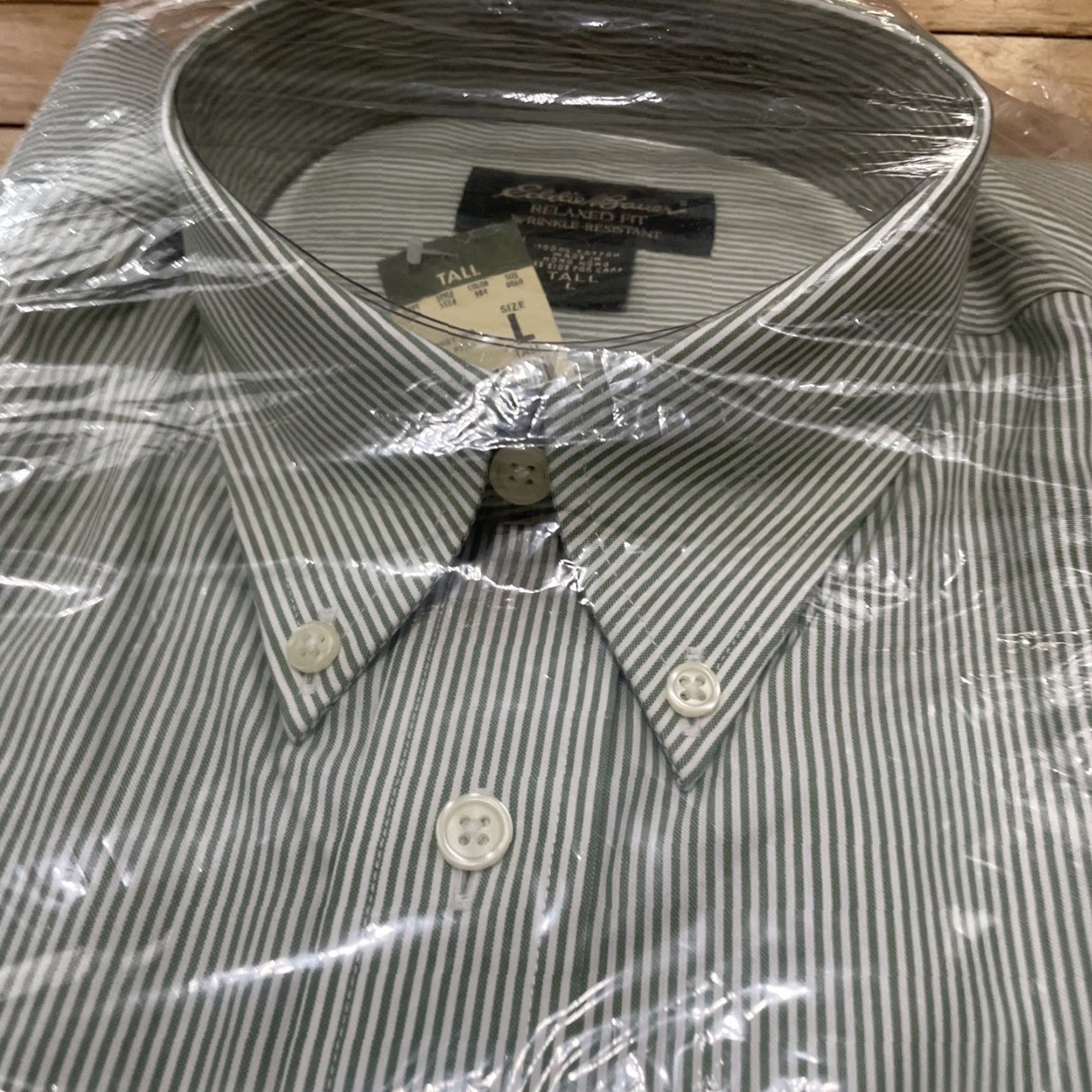 Eddie Bauer VINTAGE Eddie Bauer Button-Up Shirt Mens LT Green Stripe 90s Deadstock Twill Pocket N/A NOS Size US L / EU 52-54 / 3 - 3 Thumbnail