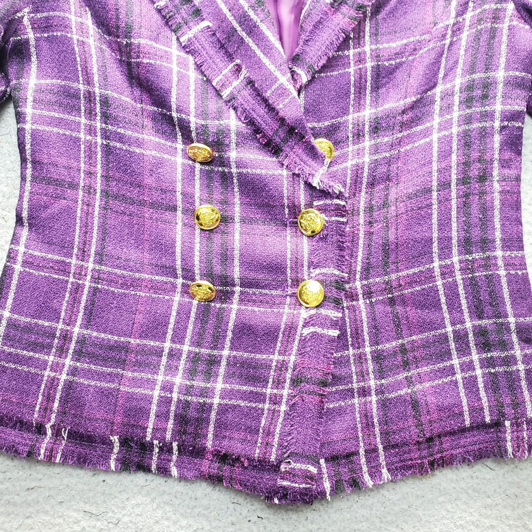 Doublet G by Giuliana Blazer Womens XS Multicolor Plaid Tweed Double Breasted Jacket Size XS / US 0-2 / IT 36-38 - 7 Thumbnail