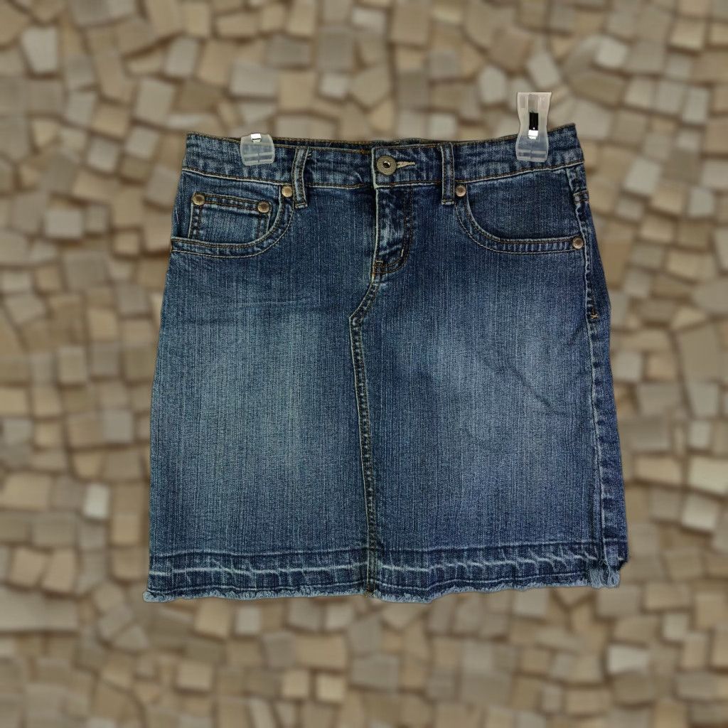 Vintage SO Jeans Blue Jean Skirt Womens Size 5 Midi Denim Cotton Zip Flat Front Regular Waist 29" Vintage: No Womens Size 27" / US 4 / IT 40 - 1 Thumbnail