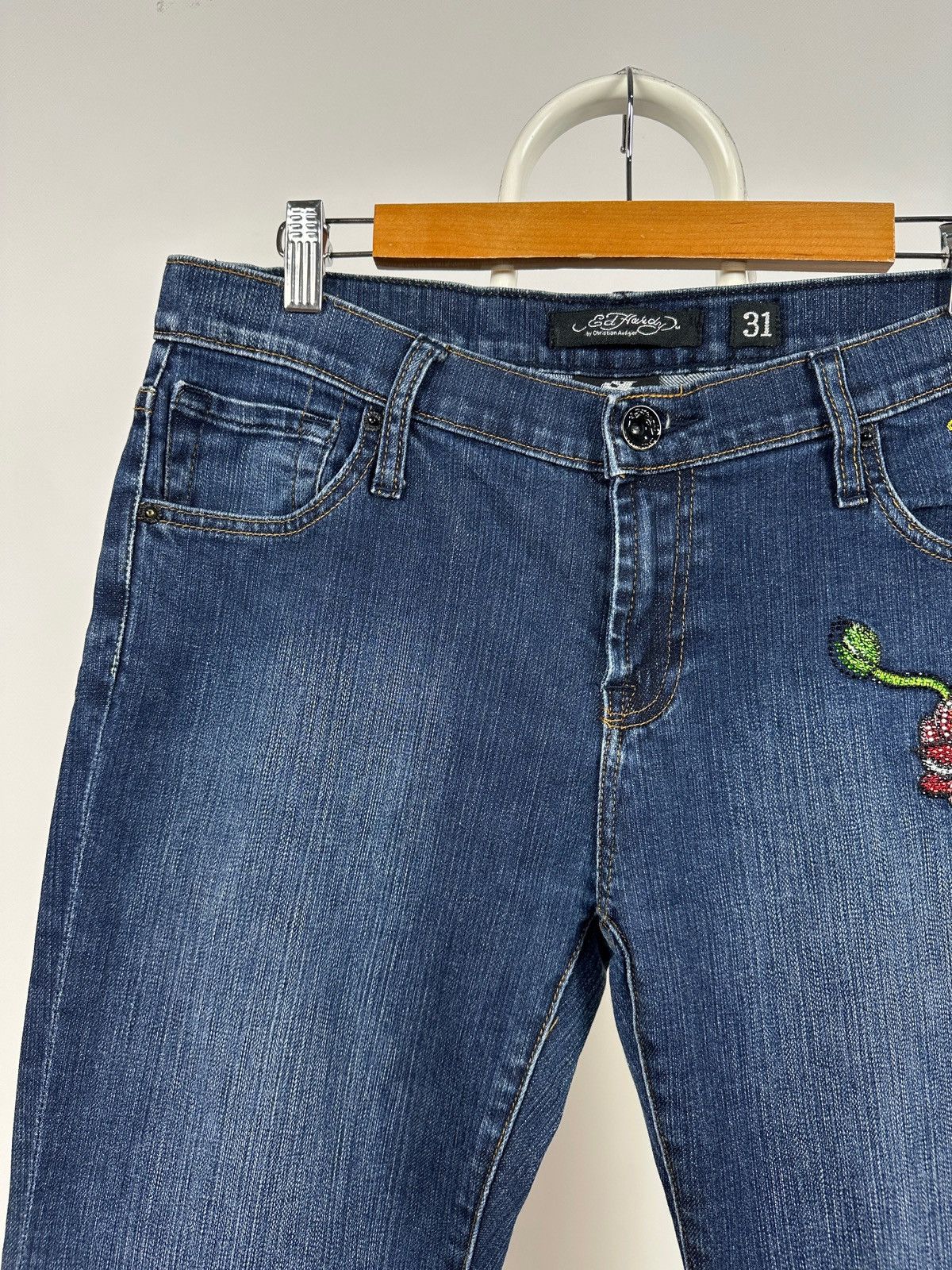 Ed Hardy Ed Hardy Rhinestones Flowers Denim Jeans Pants Size 31" - 9 Thumbnail