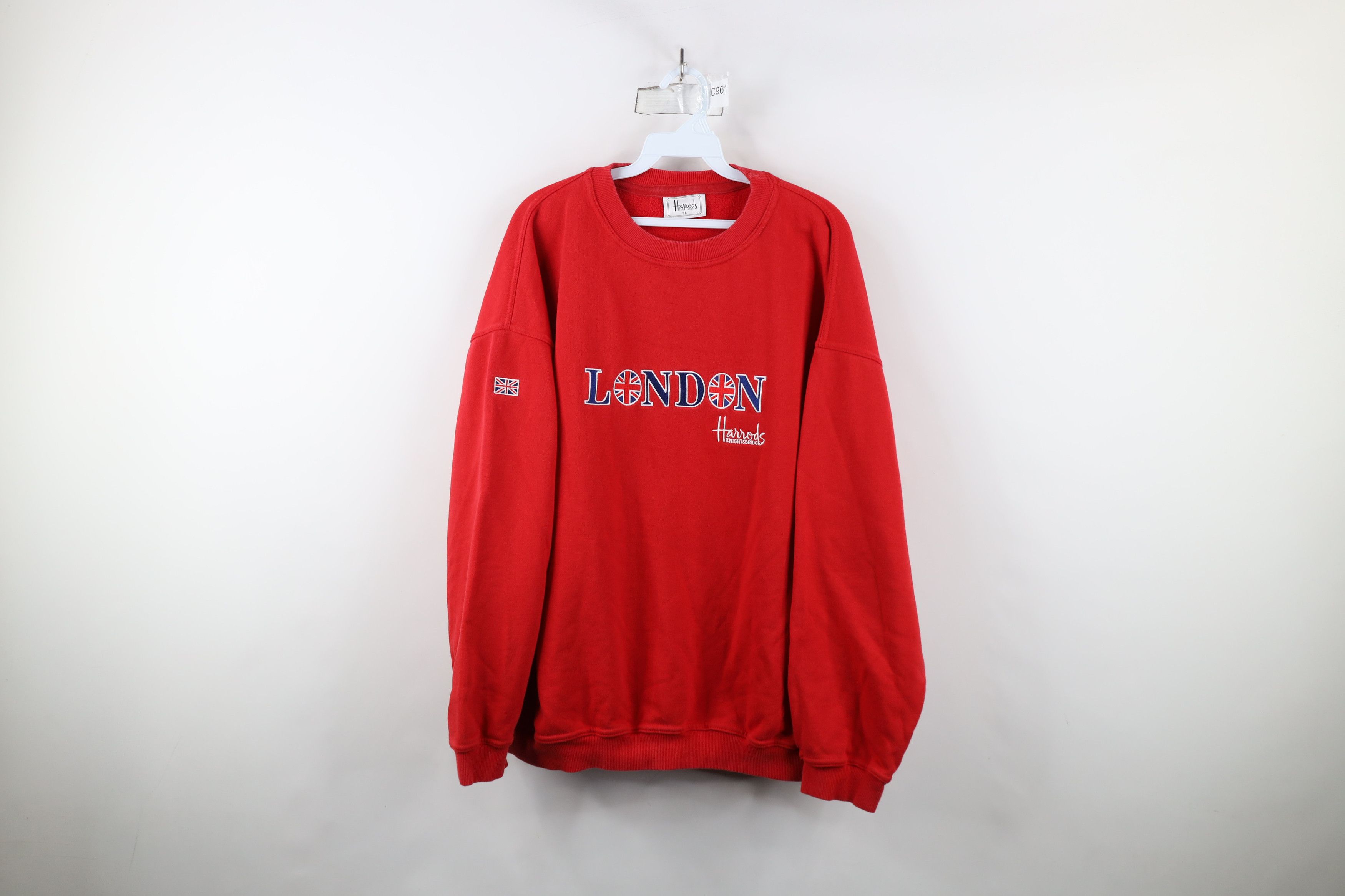 Harrods × Vintage Vintage 90s Harrods Spell Out London Crewneck Sweatshirt Red Size US XL / EU 56 / 4 - 1 Thumbnail