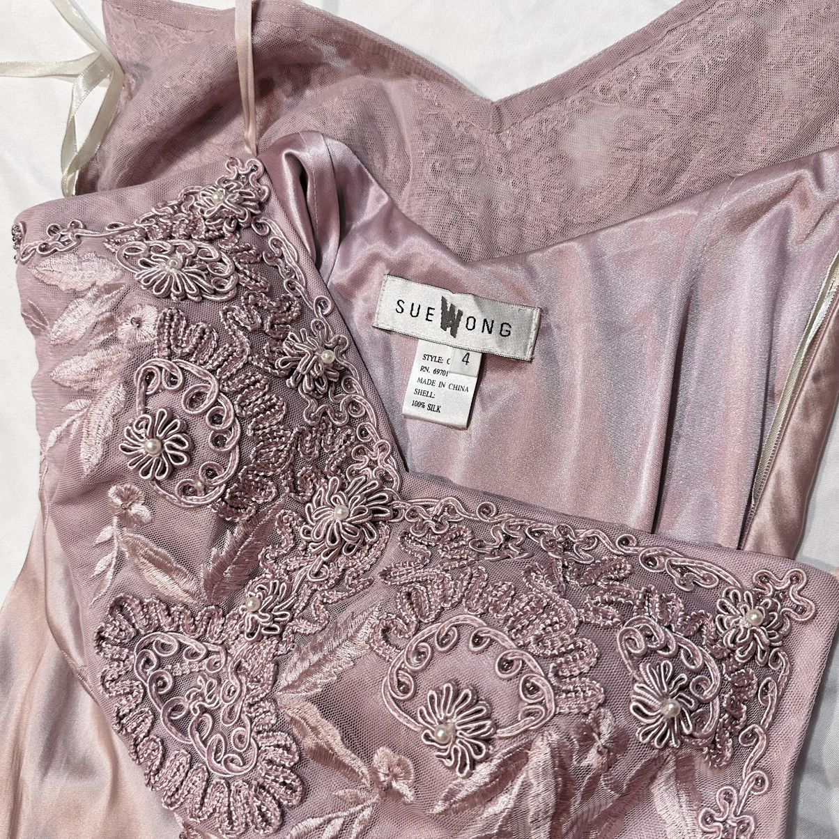 Other Authentic 2000s Sue Wong Embroidered Pink Silk Slip Dress Size XS / US 0-2 / IT 36-38 - 8 Thumbnail