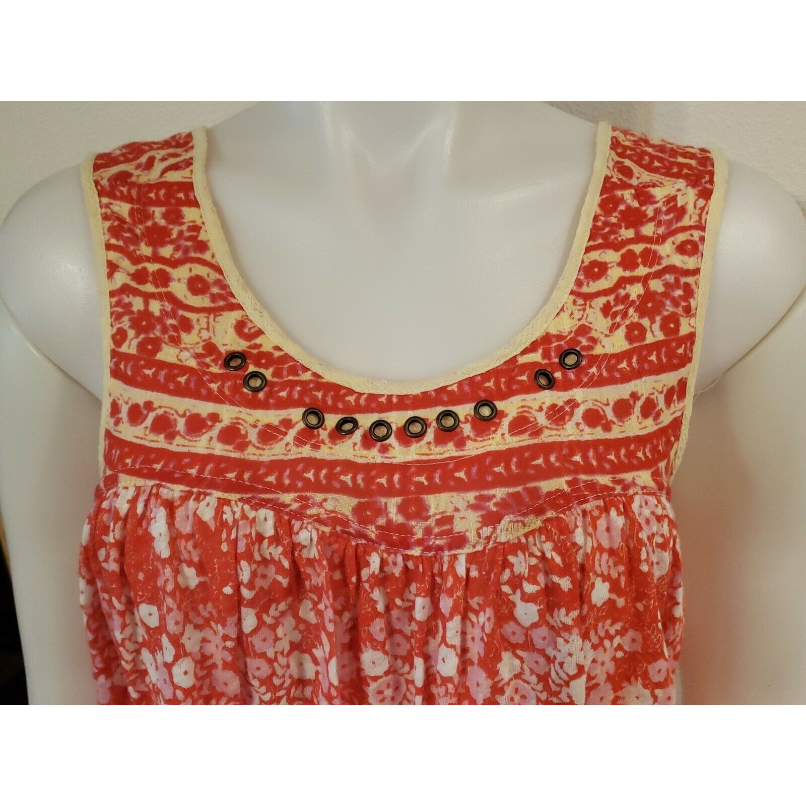 Free People Free People Linen Blend Top Womens XS Swing Orange Floral Sl Size XS / US 0-2 / IT 36-38 - 3 Thumbnail