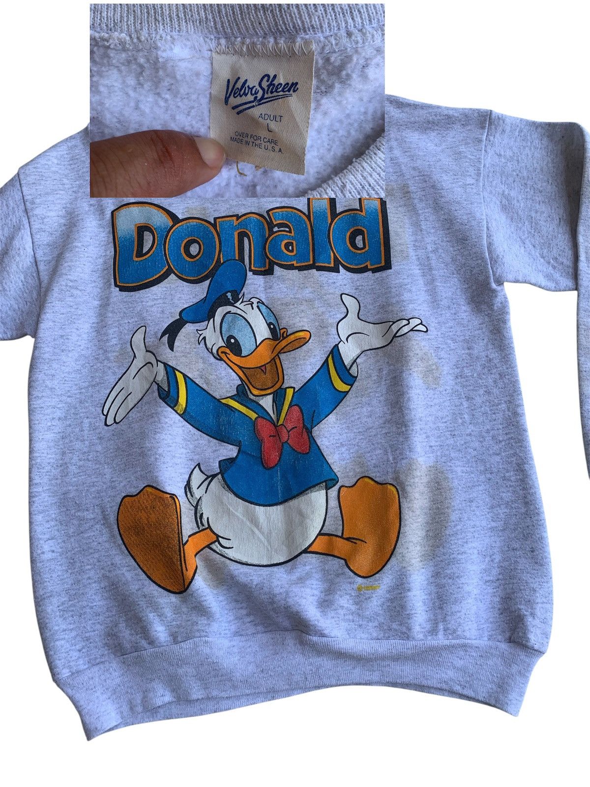 Velva Sheen Vtg Donald Duck Sweatshirt Made in USA 90s Cartoon Disney Size US L / EU 52-54 / 3 - 7 Thumbnail