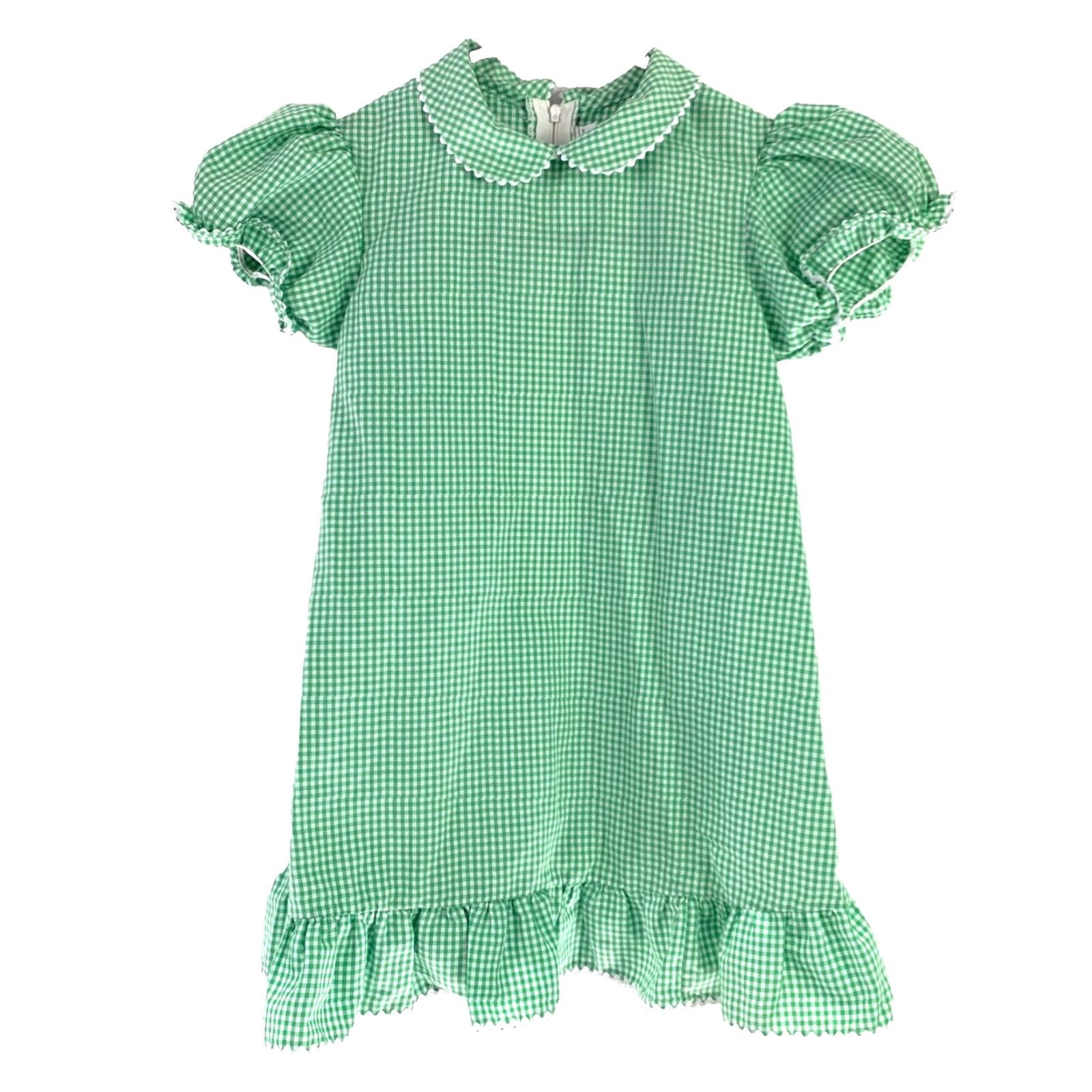 Vintage VINTAGE Fischel by Johnston Green White Gingham Pinafore Dress Girls 26" Chest Waist 14.25" Length 22.5" 1990s Size ONE SIZE - 2 Thumbnail