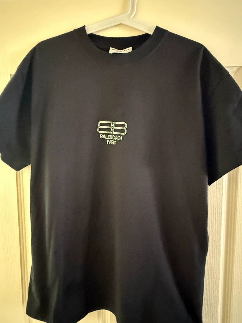 Balenciaga Balenciaga Black Crystal Lock Short Sleeve - dmc Size US S / EU 44-46 / 1 - 1 Thumbnail