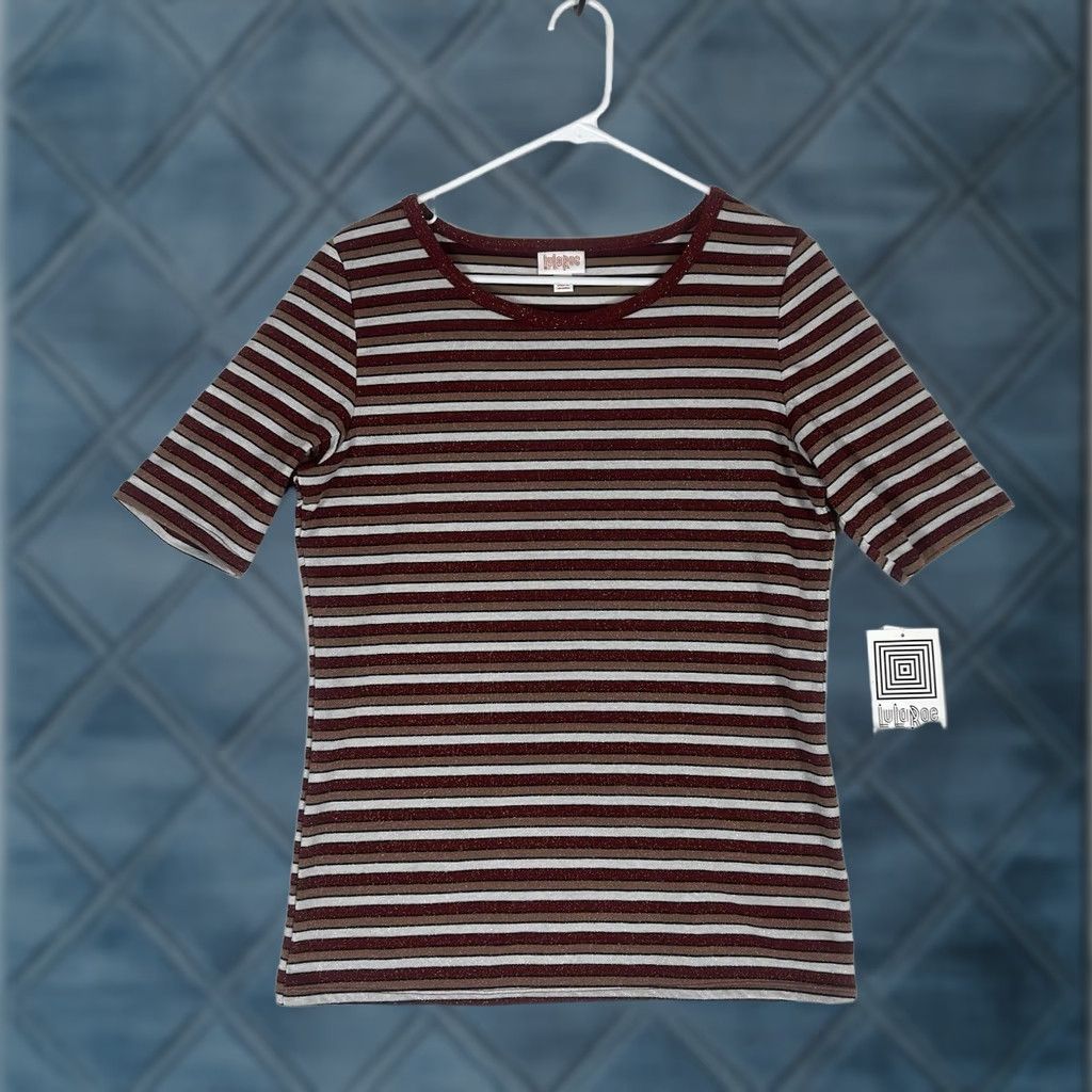 Vintage Lularoe Gigi Short Sleeve Shirt Womens L Striped Stretch Fitted S/S NWT Size L / US 10 / IT 46 - 1 Thumbnail