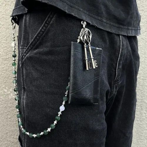 Jewelry Black Leather Wallet with Beaded Chain and Key Charm Size ONE SIZE - 1 Thumbnail