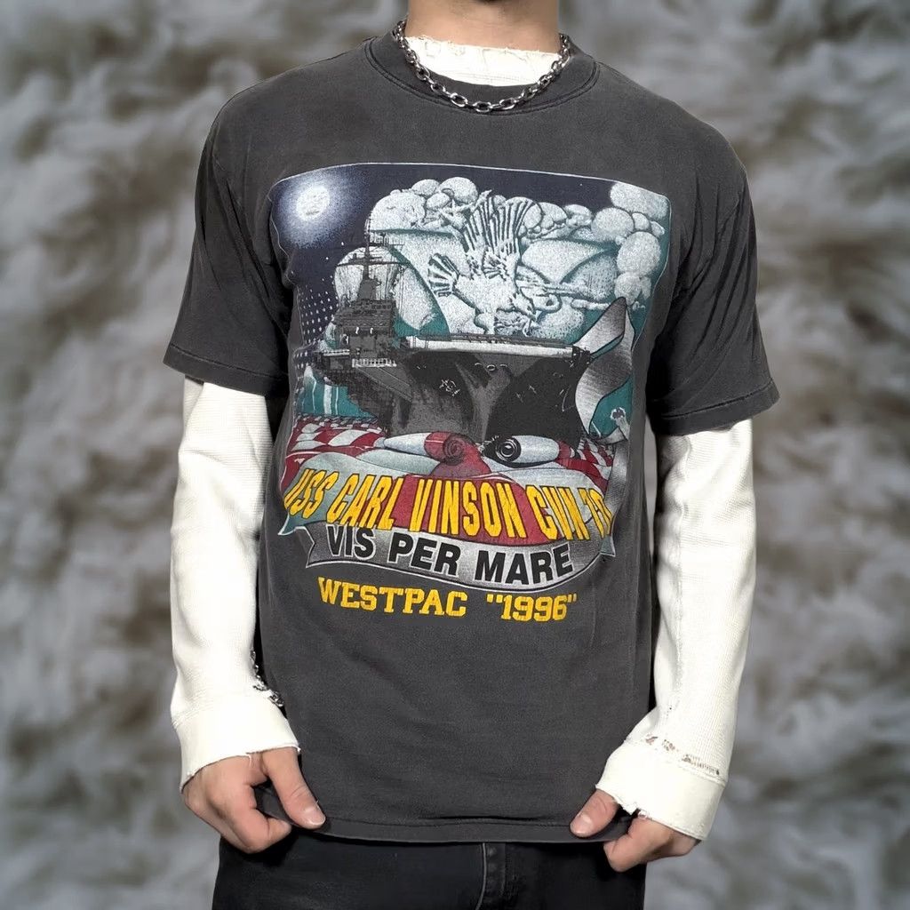 Vintage VINTAGE Navy Shirt Mens Medium Gray USS Carl Vinson 90s Tee Size US M / EU 48-50 / 2 - 1 Thumbnail