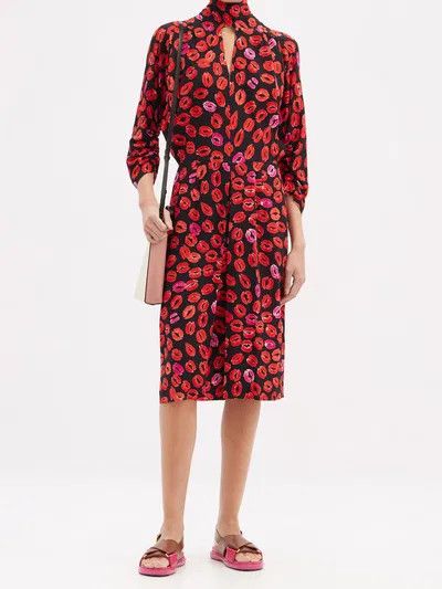 Marni o1y1025 Midi Dress in Black/Red Size XS / US 0-2 / IT 36-38 - 4 Thumbnail