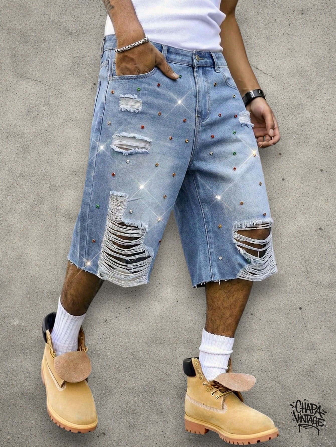 Japanese Brand Washed ripped jeans shorts Size US 32 / EU 48 - 3 Thumbnail