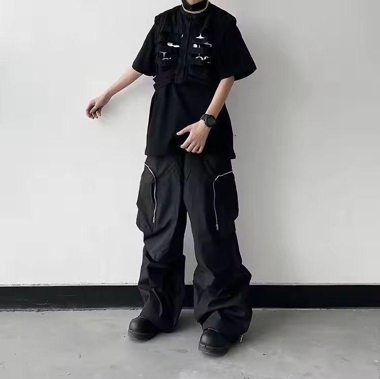 Japanese Brand Baggy Cargo Pants Straight Casual Harajuku Y2K Style Pockets Size US 27 - 4 Thumbnail