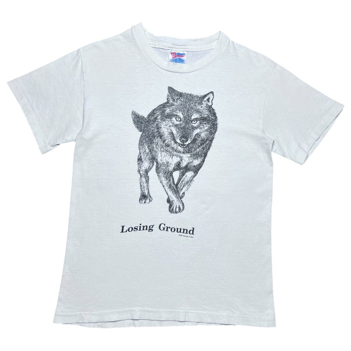 Other Vintage 1990 Wolf Losing Ground Human-i-Tees Graphic T-Shirt Size US S / EU 44-46 / 1 - 1 Thumbnail