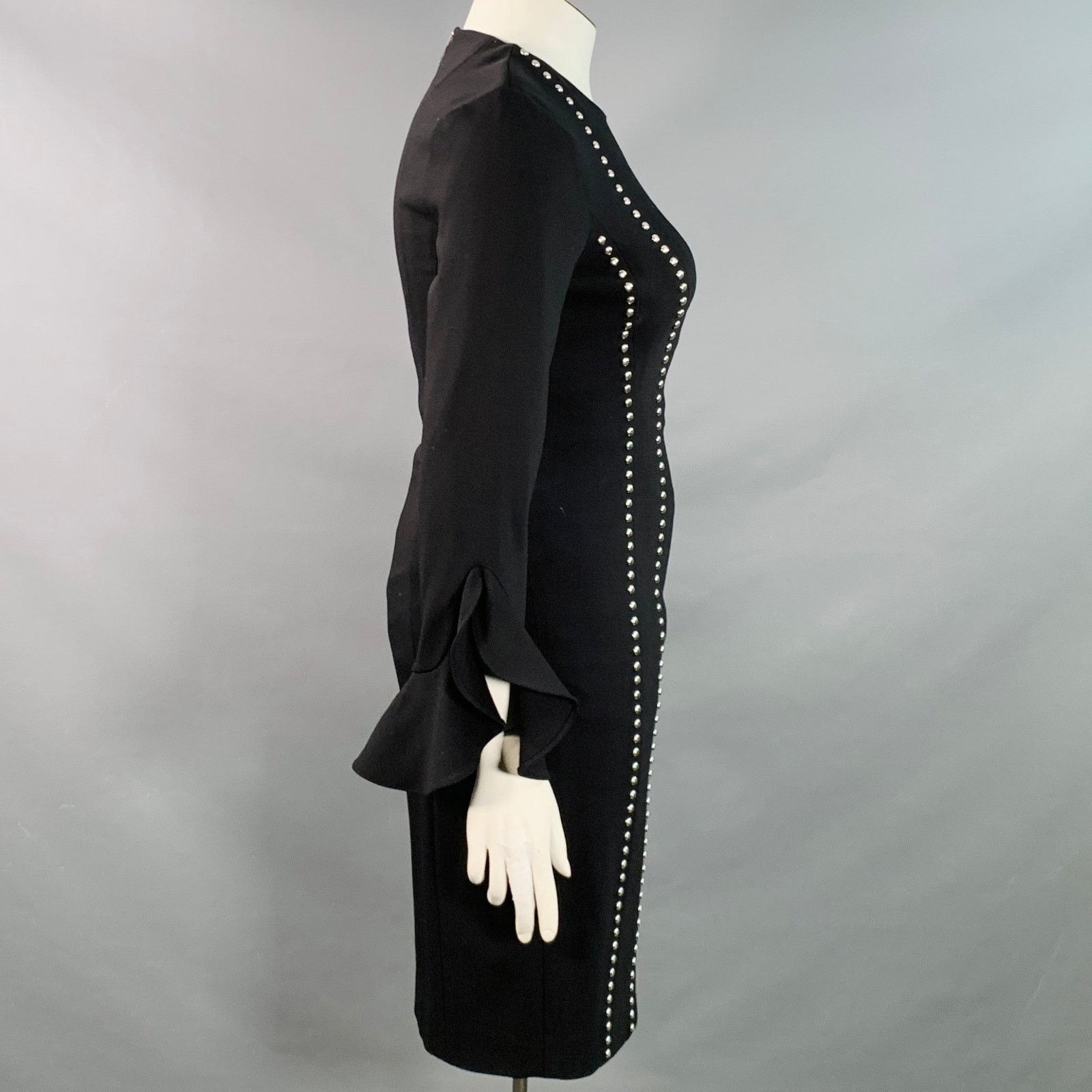 Michael Kors 10 Black Wool Blend Studded Ruffle Sleeve Shift Dress Size L / US 10 / IT 46 - 3 Thumbnail