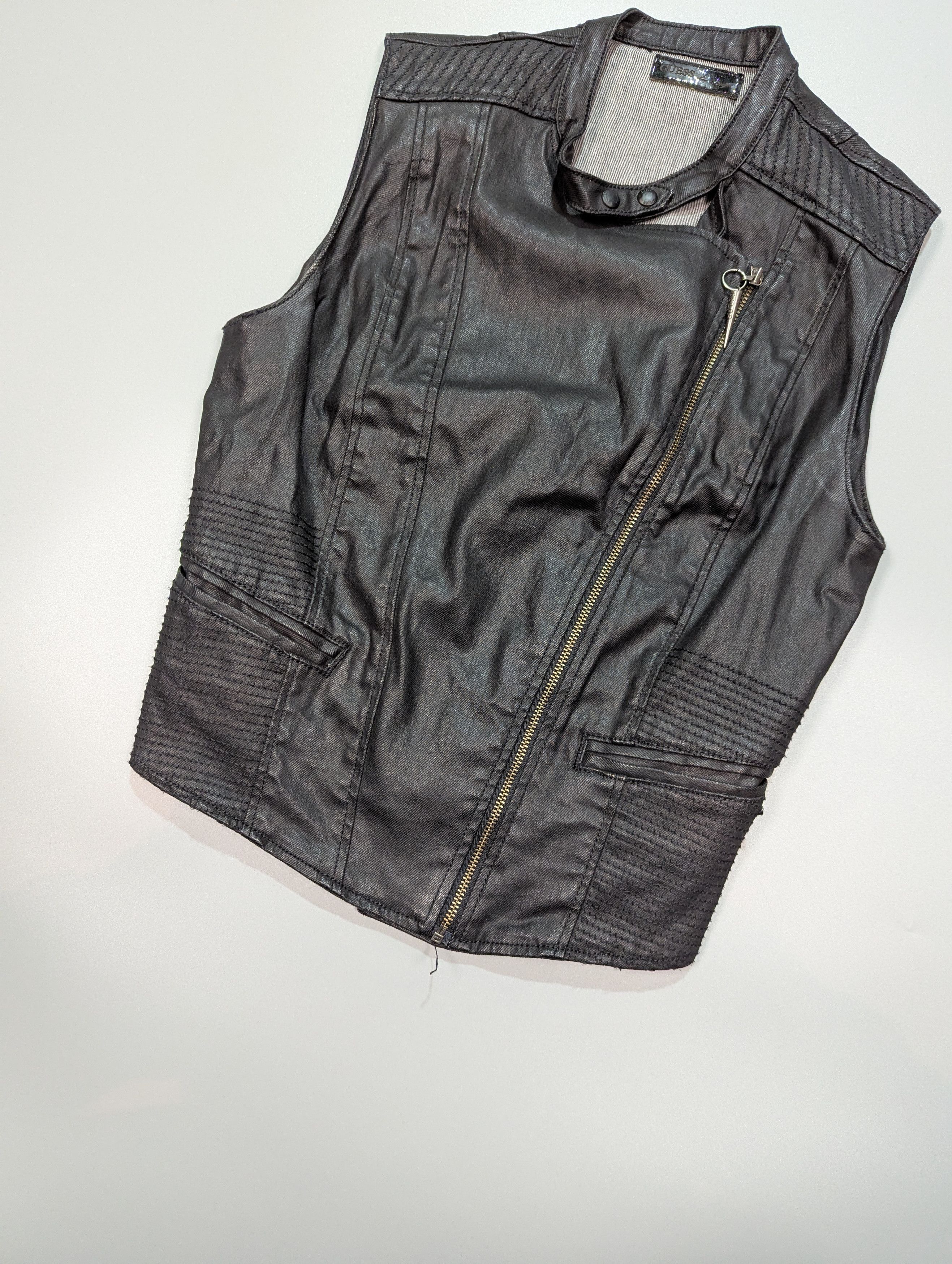 Guess GUESS Women's Shiny Black Rare Biker Rocker Vest/Waistcoat Size XS / US 0-2 / IT 36-38 - 2 Thumbnail