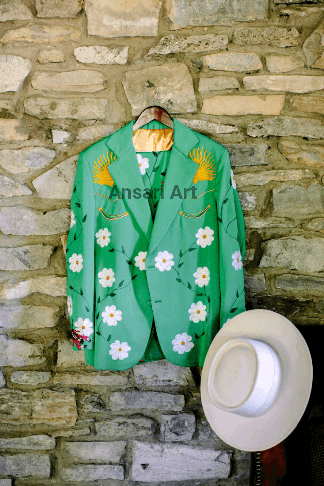 Designer Men 2Pc Floral Embroidered Western Wedding Outfits Size 44L - 2 Thumbnail