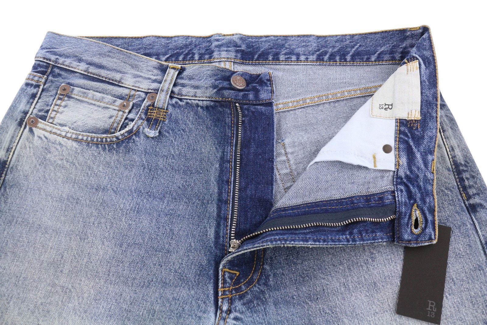 R13 BOYFRIEND 29 Jasper Whiskers Faded Zip Blue FW25 86840 Size 29" - 4 Thumbnail
